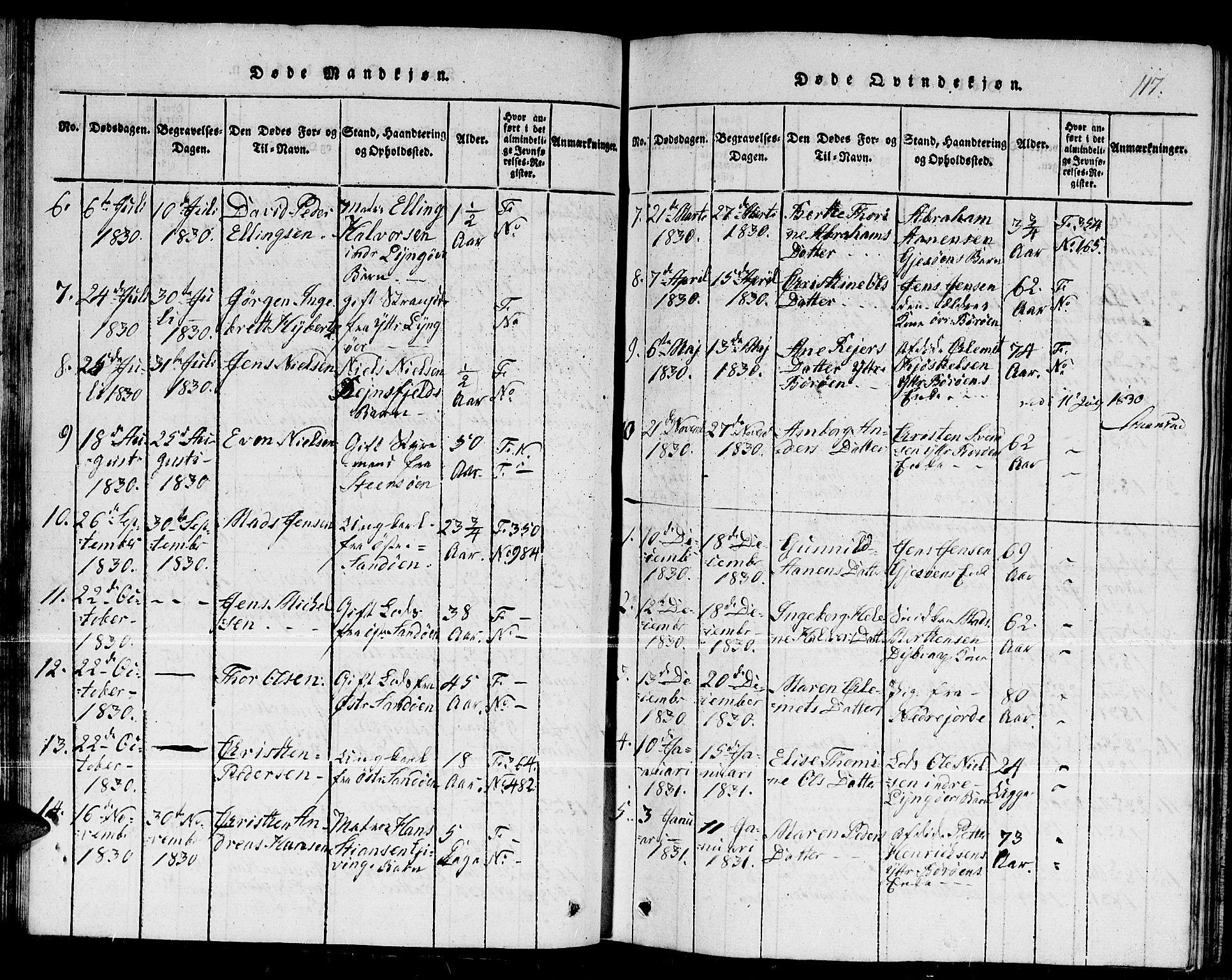 Dypvåg sokneprestkontor, SAK/1111-0007/F/Fb/Fba/L0009: Parish register (copy) no. B 9, 1816-1842, p. 117