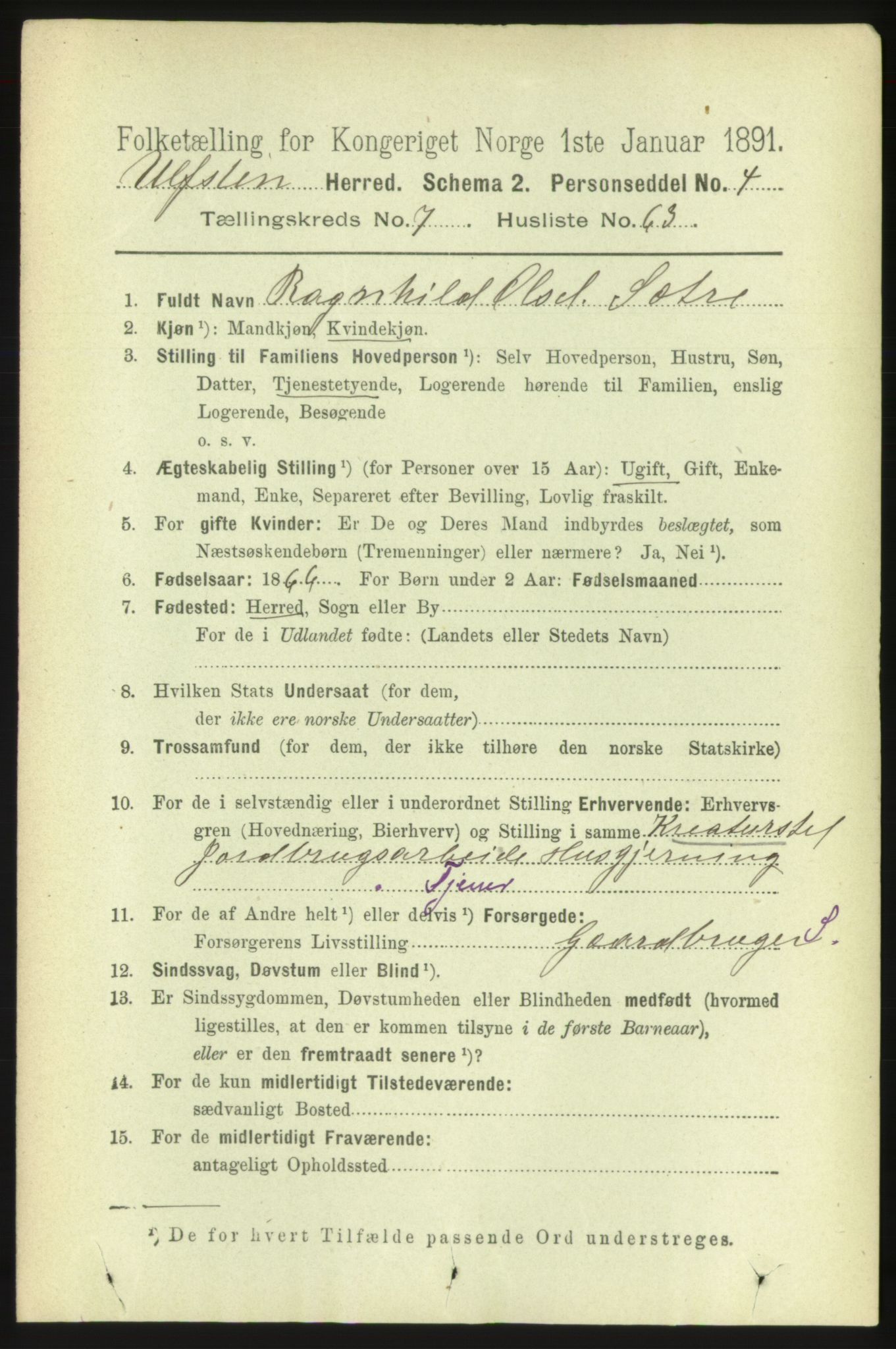 RA, 1891 census for 1516 Ulstein, 1891, p. 2510