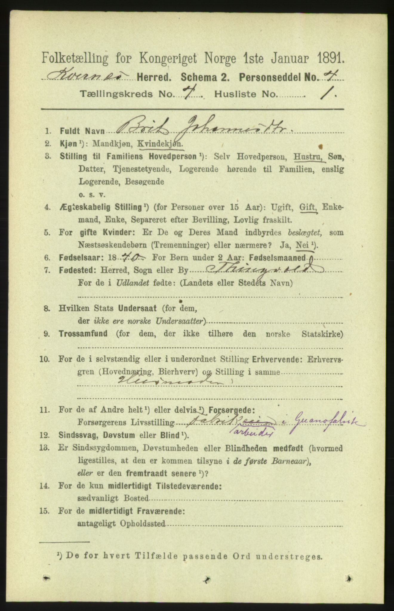 RA, 1891 census for 1553 Kvernes, 1891, p. 1734