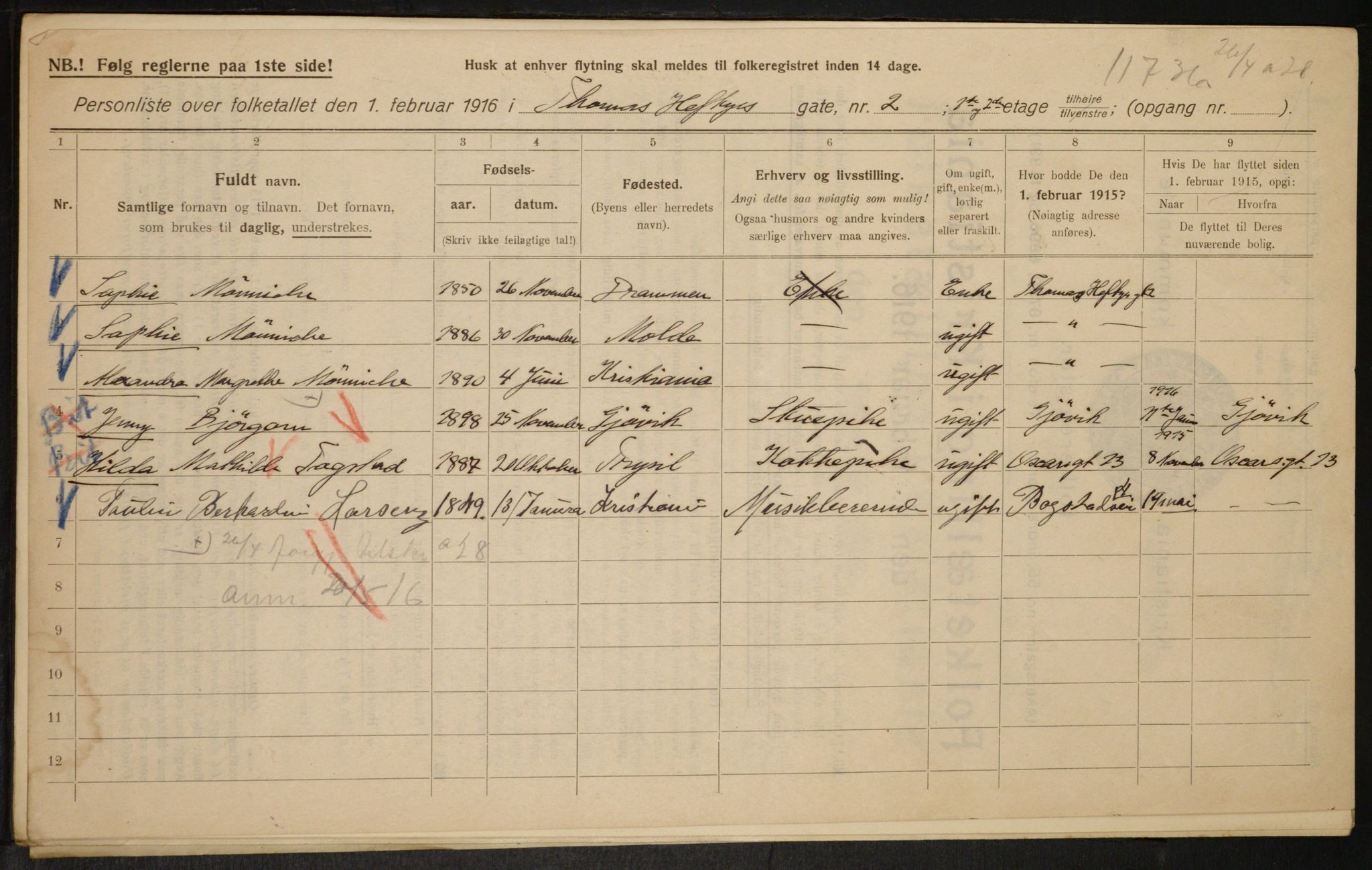 OBA, Municipal Census 1916 for Kristiania, 1916, p. 111851