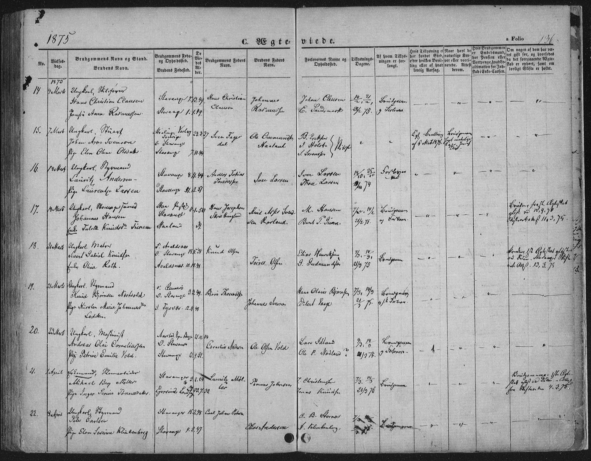 Domkirken sokneprestkontor, AV/SAST-A-101812/001/30/30BA/L0019: Parish register (official) no. A 18, 1857-1877, p. 136