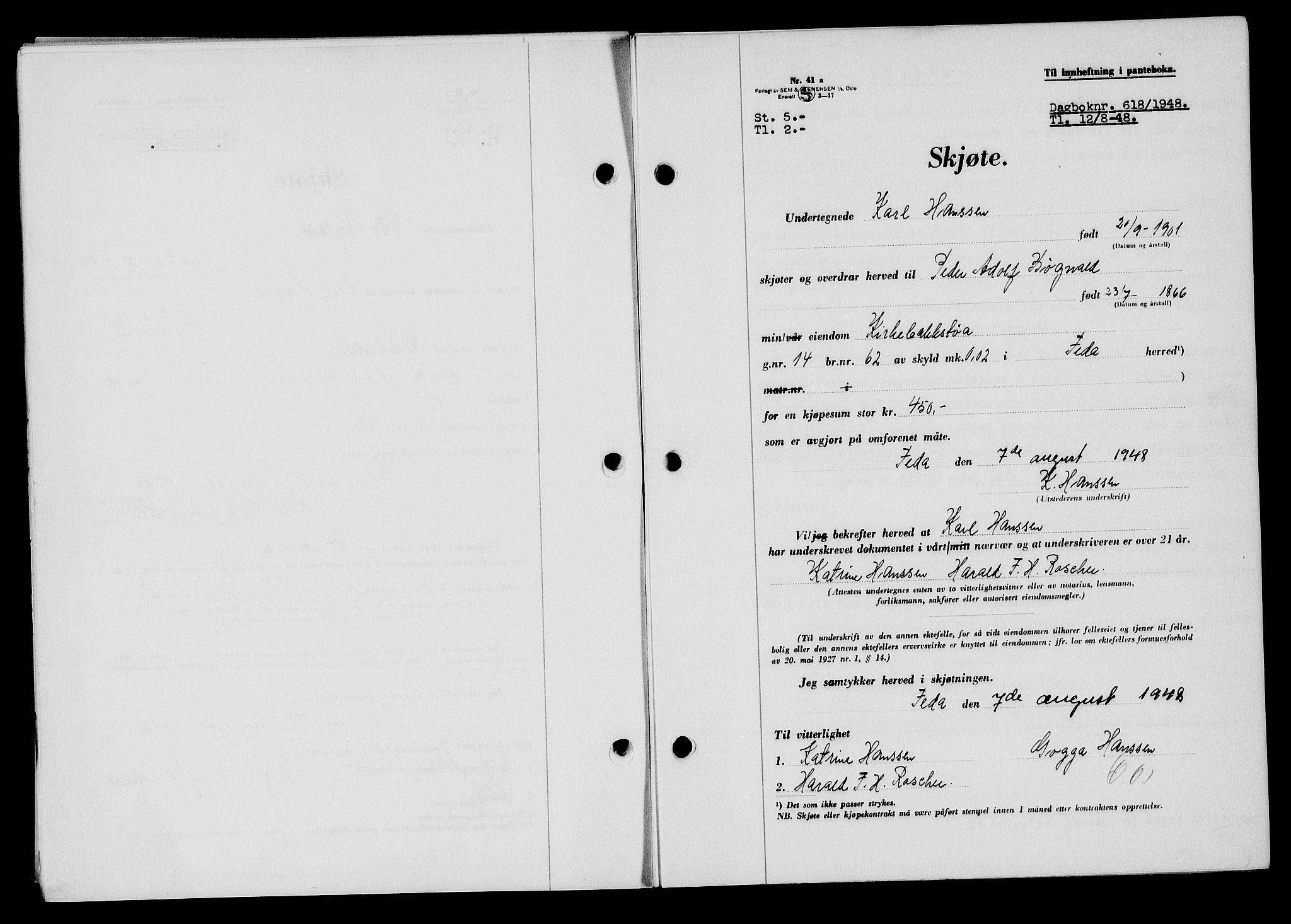 Flekkefjord sorenskriveri, SAK/1221-0001/G/Gb/Gba/L0064: Mortgage book no. A-12, 1948-1949, Diary no: : 618/1948