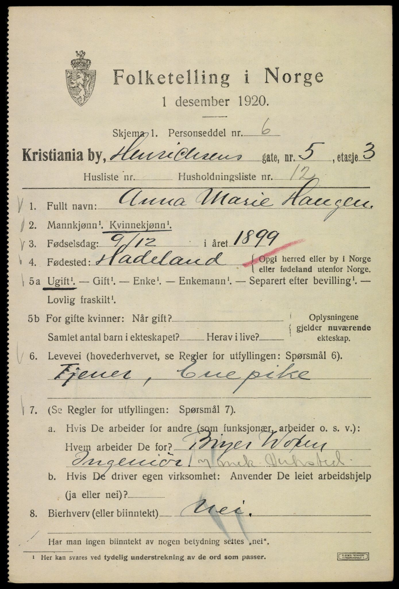 SAO, 1920 census for Kristiania, 1920, p. 286835