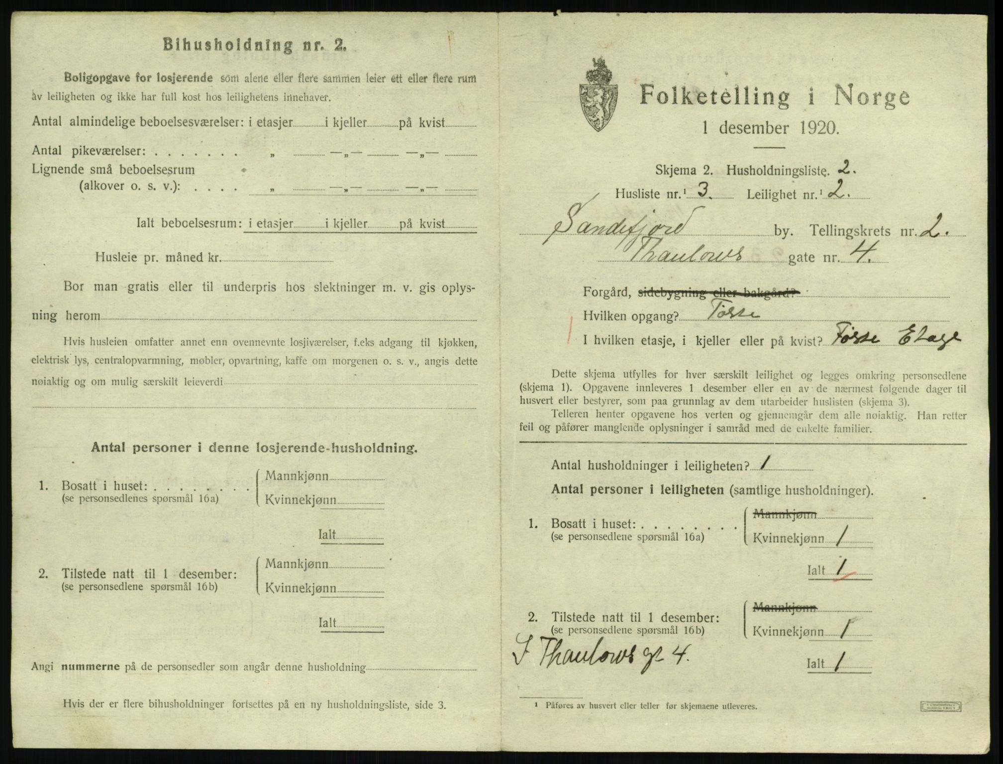 SAKO, 1920 census for Sandefjord, 1920, p. 1594