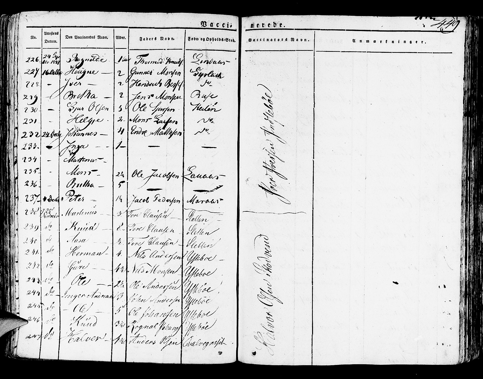 Lindås Sokneprestembete, SAB/A-76701/H/Haa: Parish register (official) no. A 8, 1823-1836, p. 449