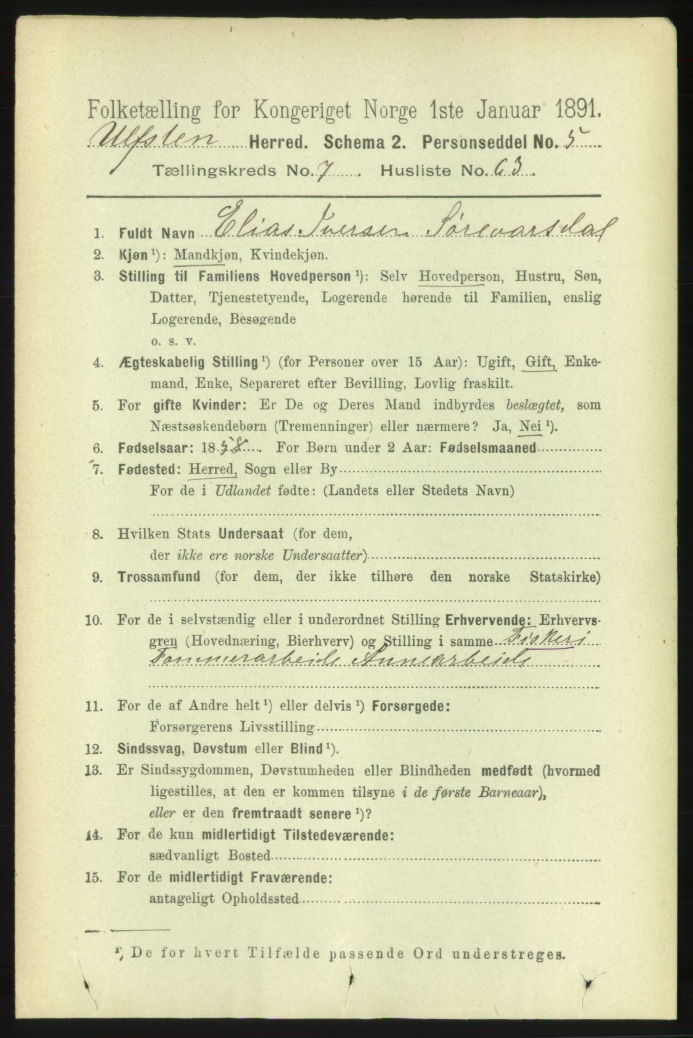 RA, 1891 census for 1516 Ulstein, 1891, p. 2511