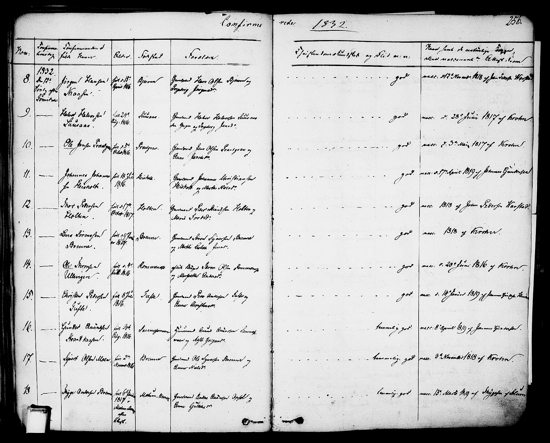 Holla kirkebøker, SAKO/A-272/F/Fa/L0004: Parish register (official) no. 4, 1830-1848, p. 256