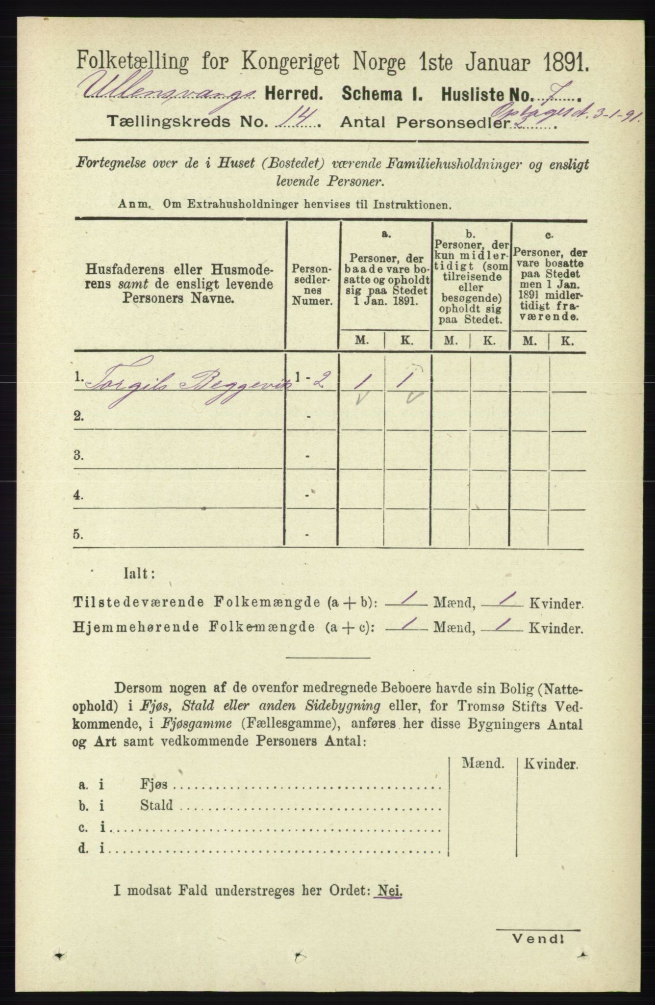 RA, 1891 census for 1230 Ullensvang, 1891, p. 5497