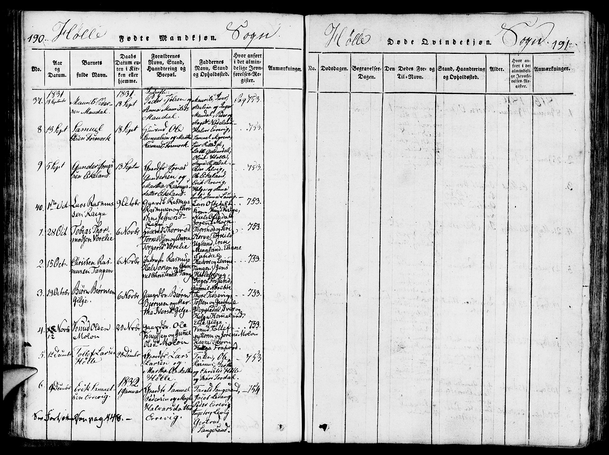 Strand sokneprestkontor, SAST/A-101828/H/Ha/Haa/L0004: Parish register (official) no. A 4 /2, 1816-1833, p. 190-191