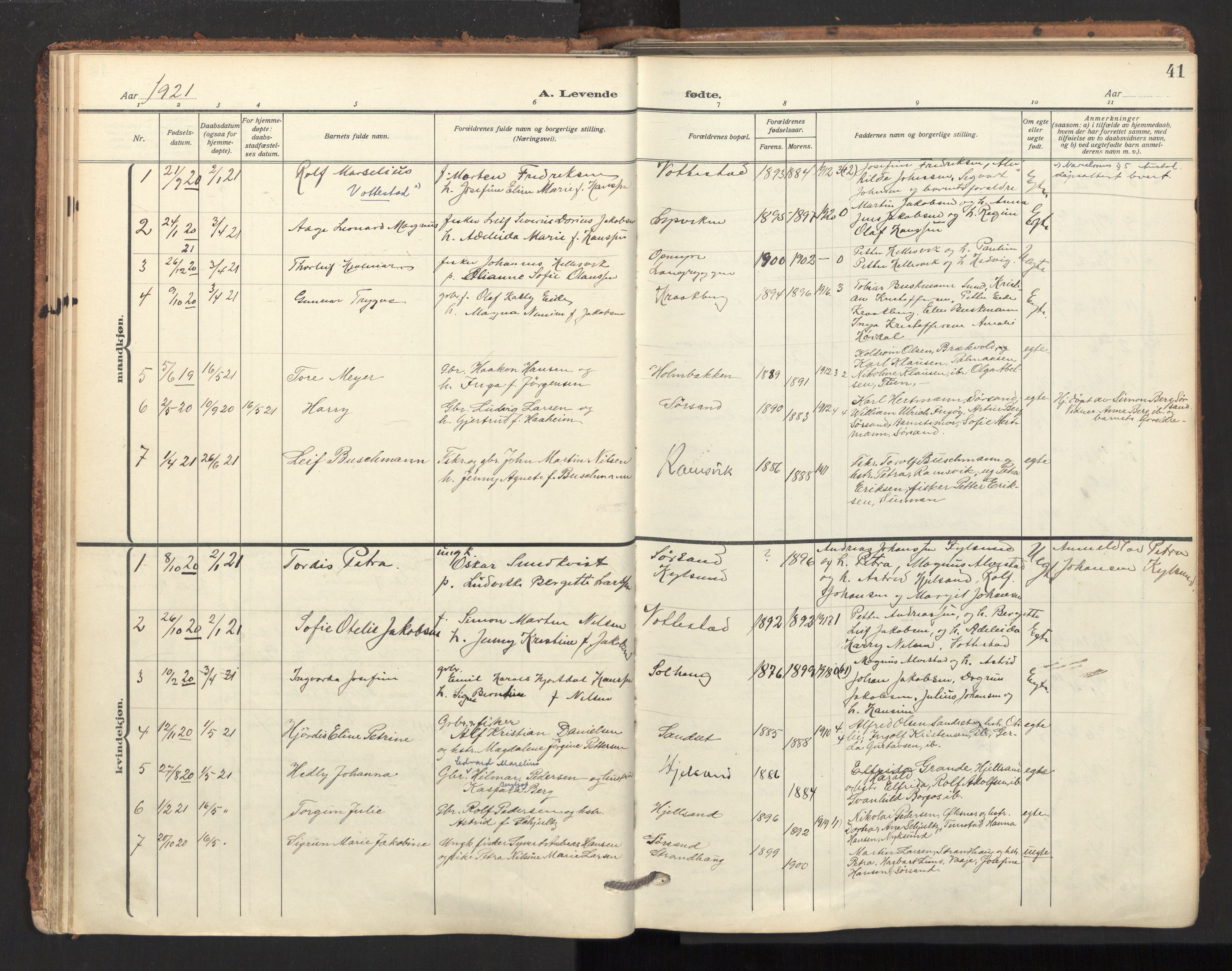 Ministerialprotokoller, klokkerbøker og fødselsregistre - Nordland, SAT/A-1459/893/L1343: Parish register (official) no. 893A15, 1914-1928, p. 41