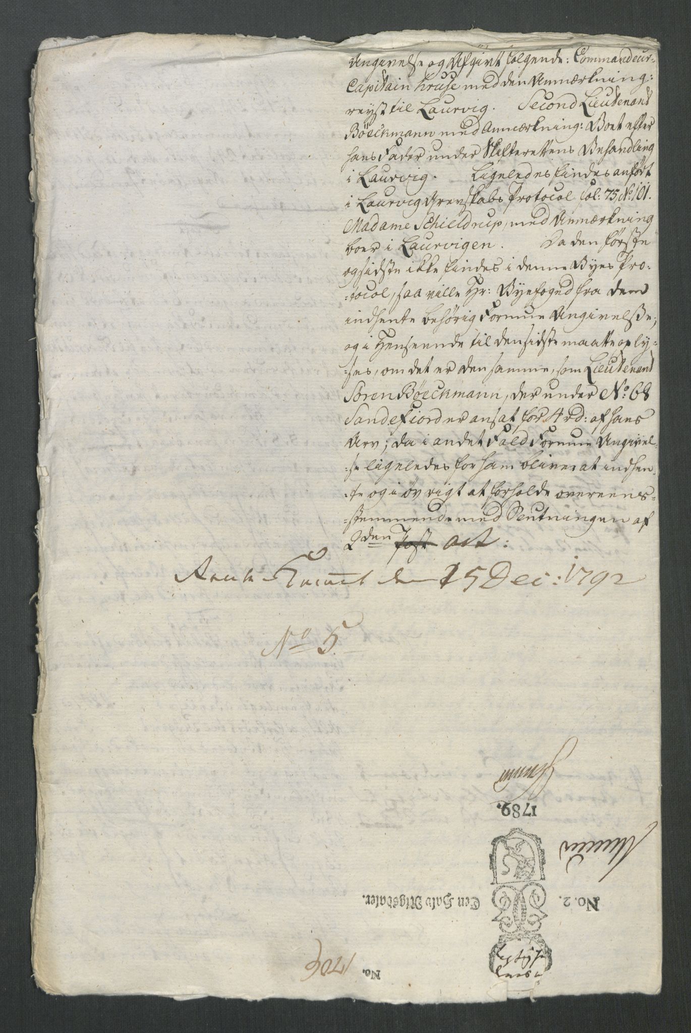 Rentekammeret inntil 1814, Reviderte regnskaper, Mindre regnskaper, AV/RA-EA-4068/Rf/Rfe/L0020: Kongsberg, Kragerø, Larvik, 1789, p. 293