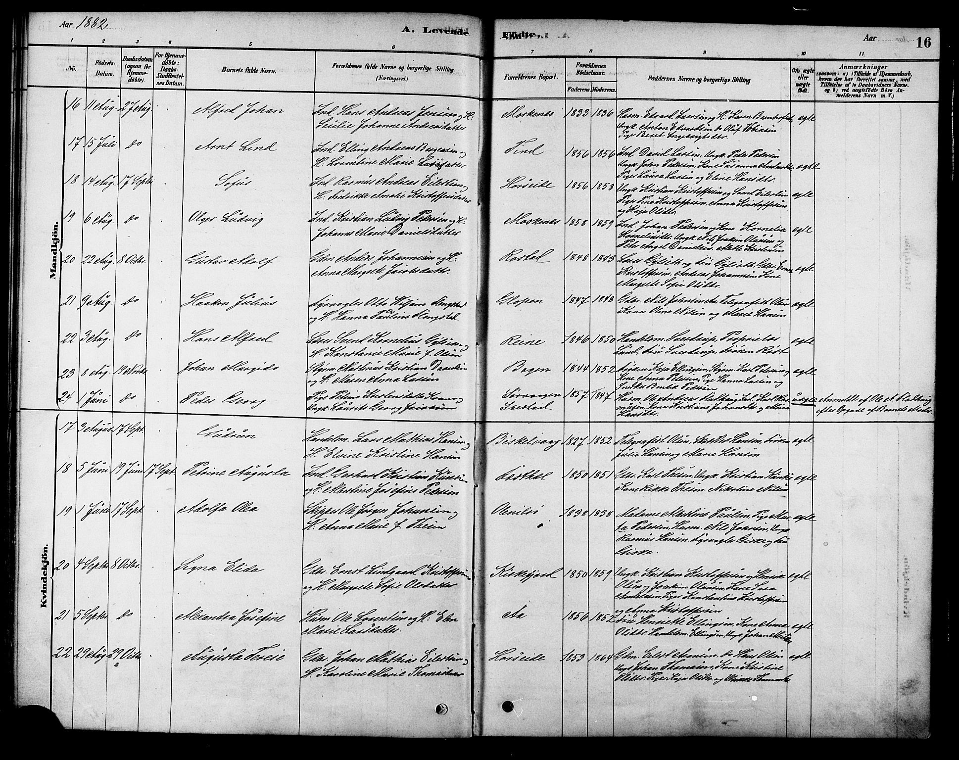 Ministerialprotokoller, klokkerbøker og fødselsregistre - Nordland, SAT/A-1459/886/L1219: Parish register (official) no. 886A01, 1878-1892, p. 16