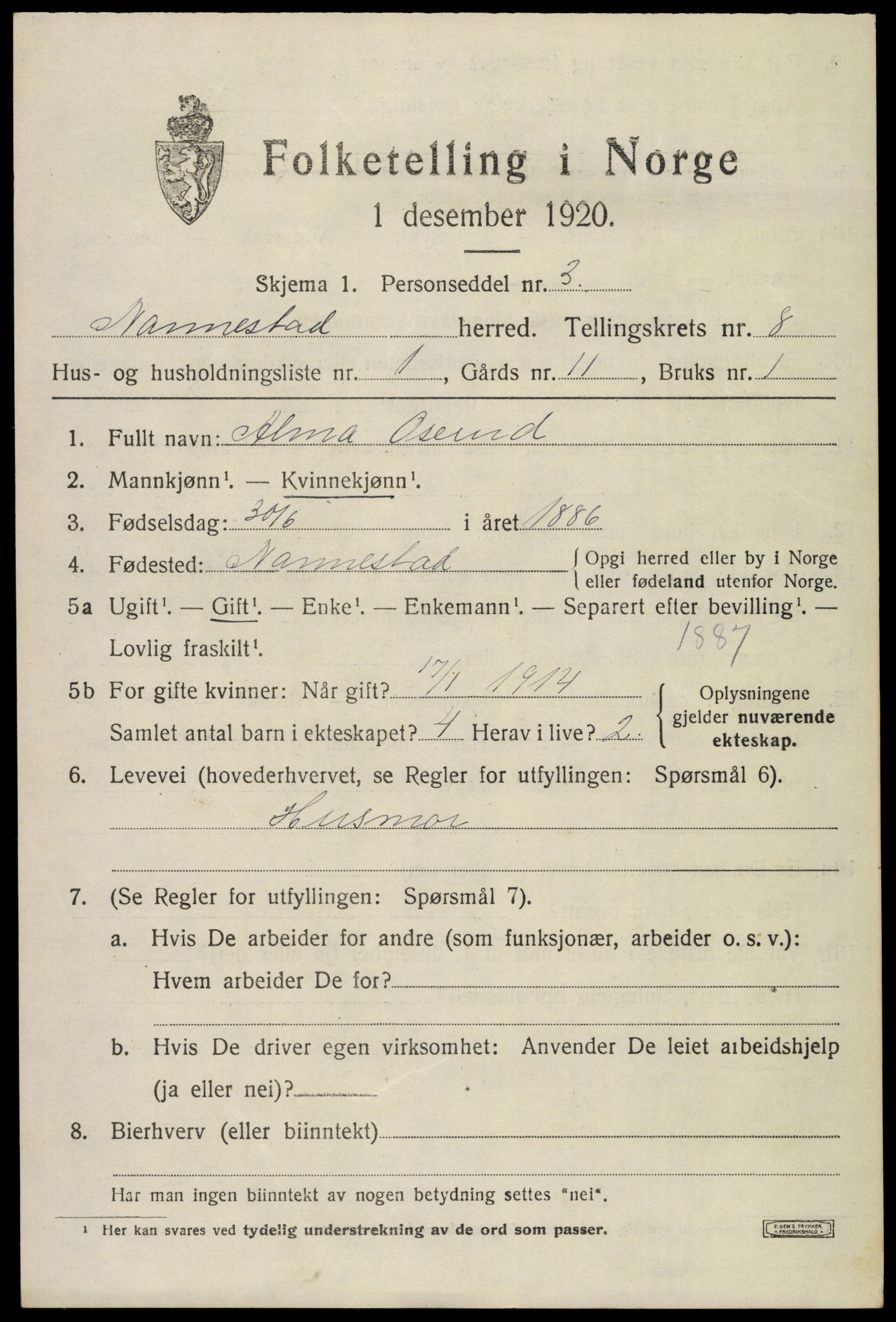 SAO, 1920 census for Nannestad, 1920, p. 9272