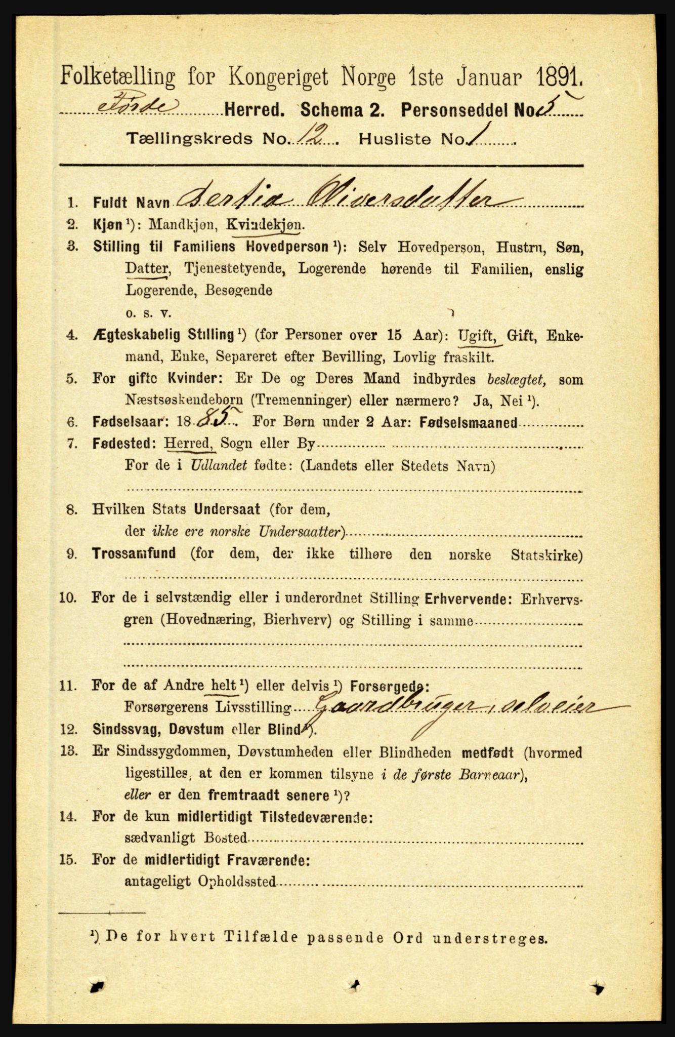 RA, 1891 census for 1432 Førde, 1891, p. 4284