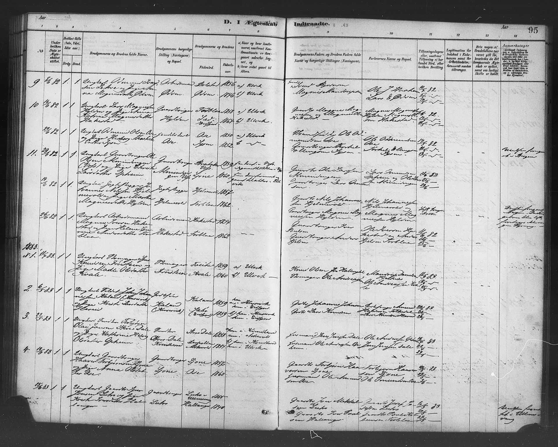 Ulvik sokneprestembete, SAB/A-78801/H/Haa: Parish register (official) no. B 1, 1878-1897, p. 95