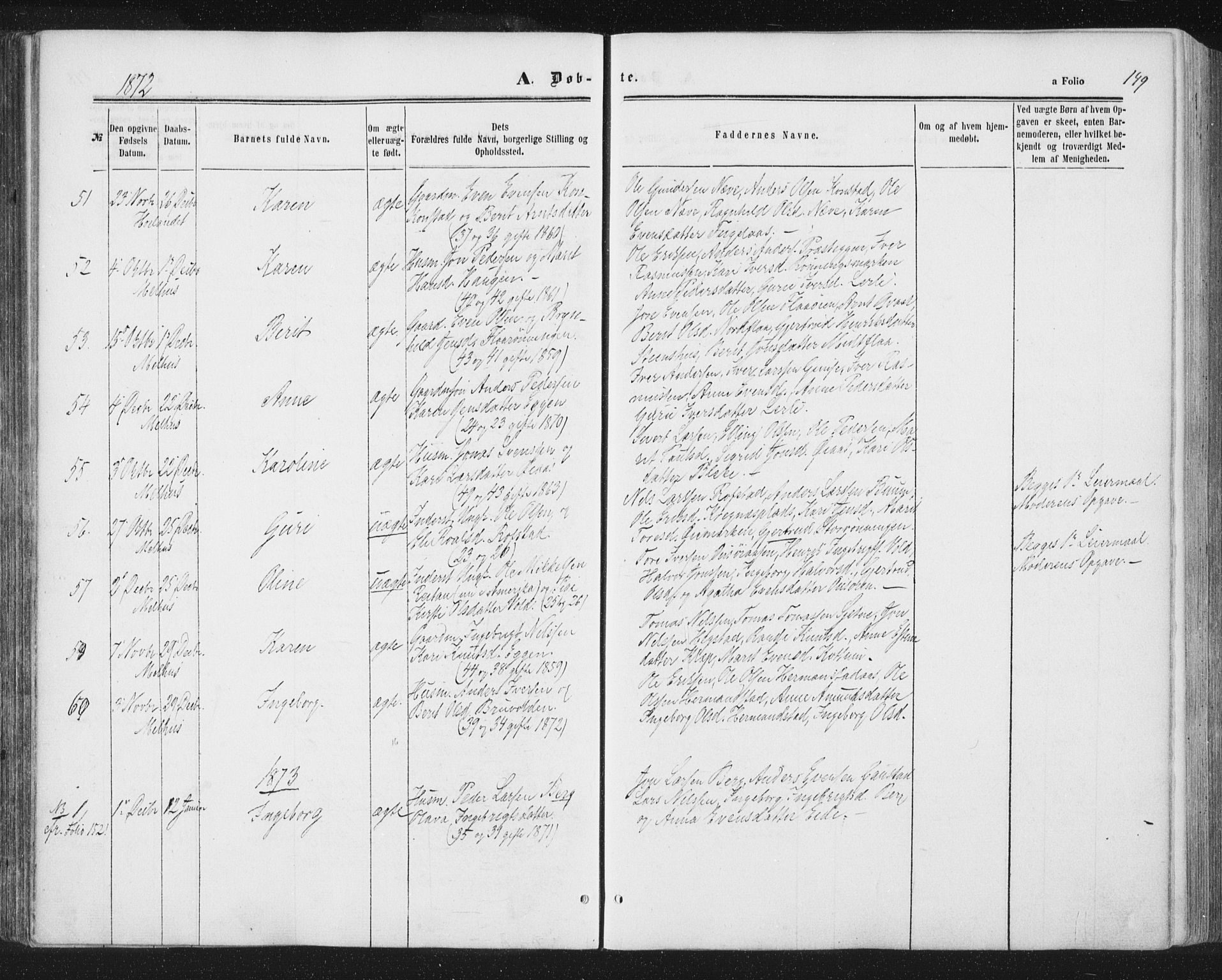 Ministerialprotokoller, klokkerbøker og fødselsregistre - Sør-Trøndelag, SAT/A-1456/691/L1077: Parish register (official) no. 691A09, 1862-1873, p. 149