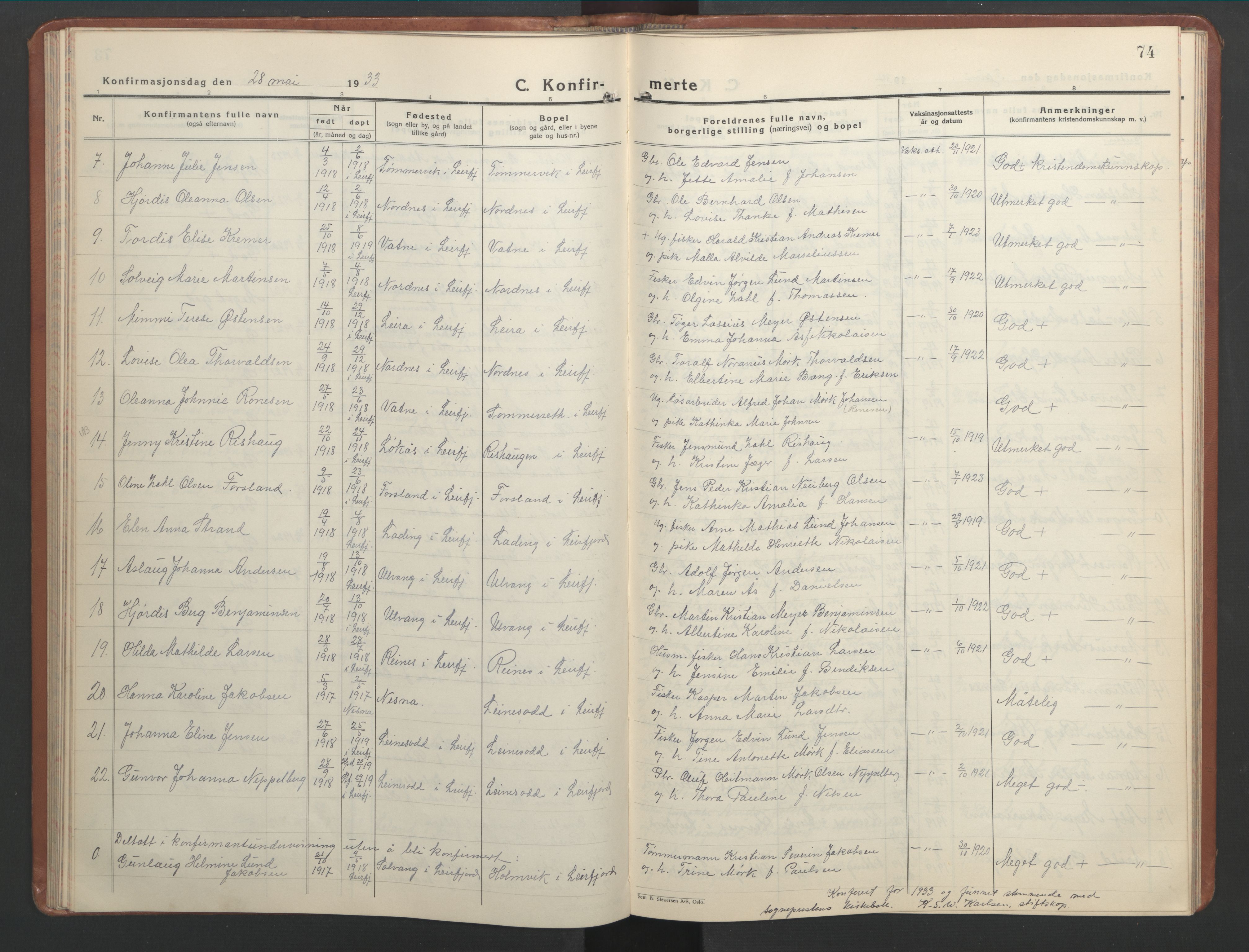 Ministerialprotokoller, klokkerbøker og fødselsregistre - Nordland, SAT/A-1459/832/L0496: Parish register (copy) no. 832C03, 1932-1945, p. 74