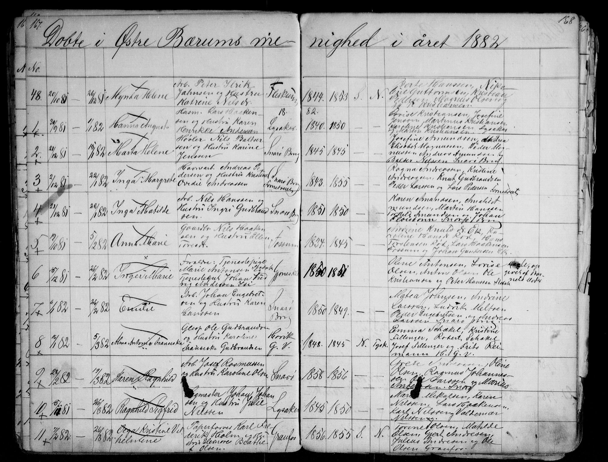 Asker prestekontor Kirkebøker, AV/SAO-A-10256a/G/Gc/L0002: Parish register (copy) no. III 2, 1874-1883, p. 167-168