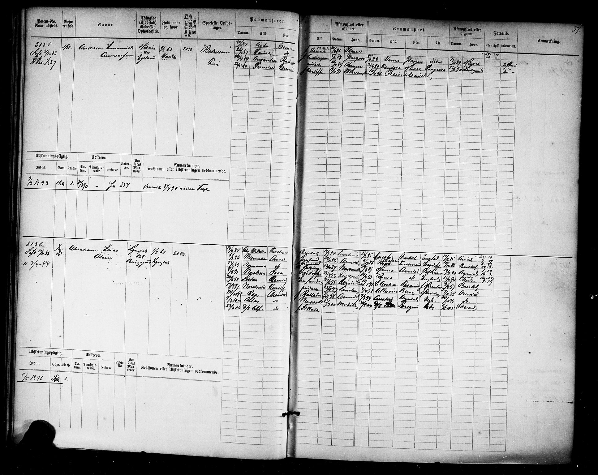 Farsund mønstringskrets, AV/SAK-2031-0017/F/Fb/L0019: Hovedrulle nr 3067-3832, Z-11, 1882-1922, p. 38