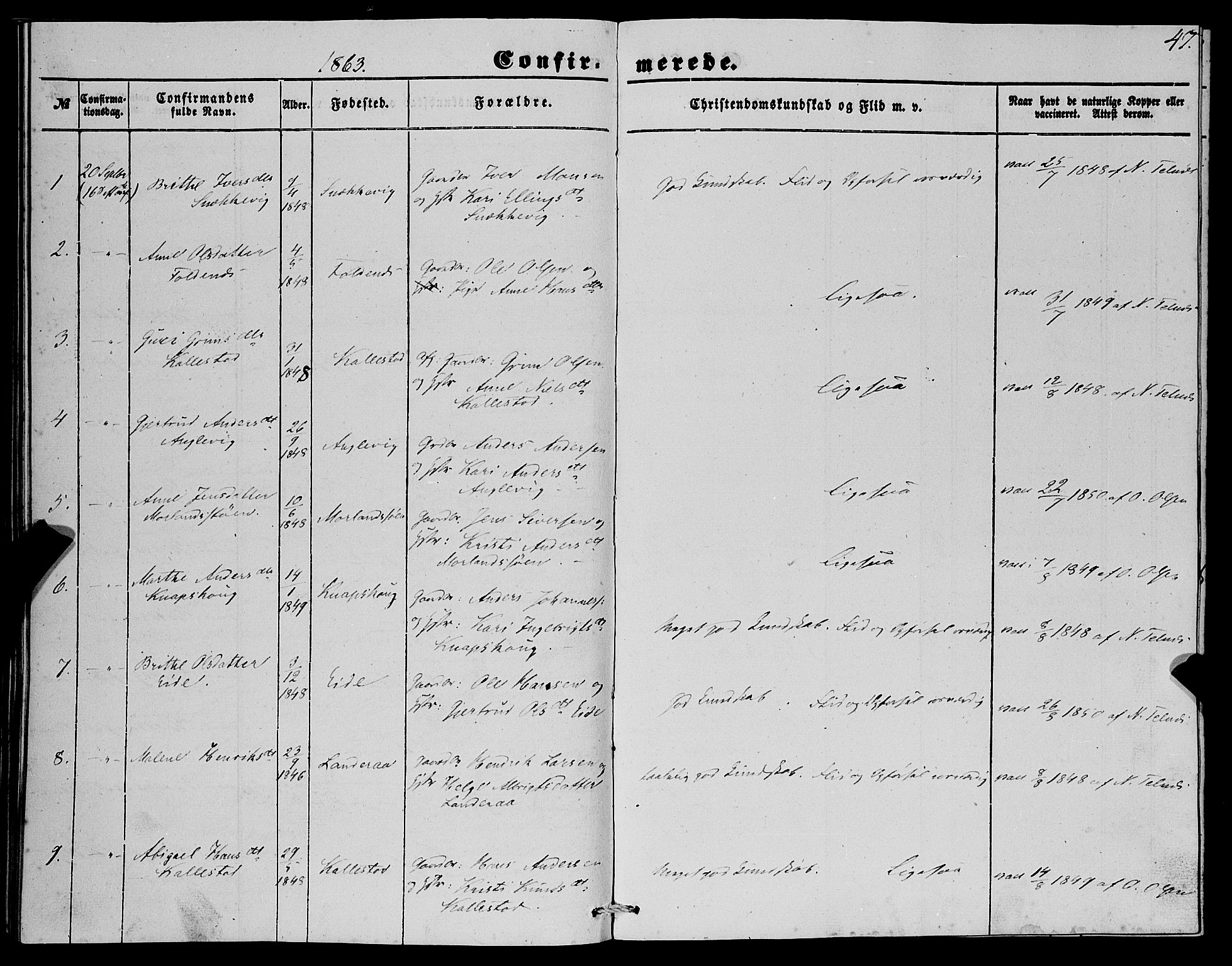 Fjell sokneprestembete, SAB/A-75301/H/Haa: Parish register (official) no. A 4, 1851-1870, p. 47