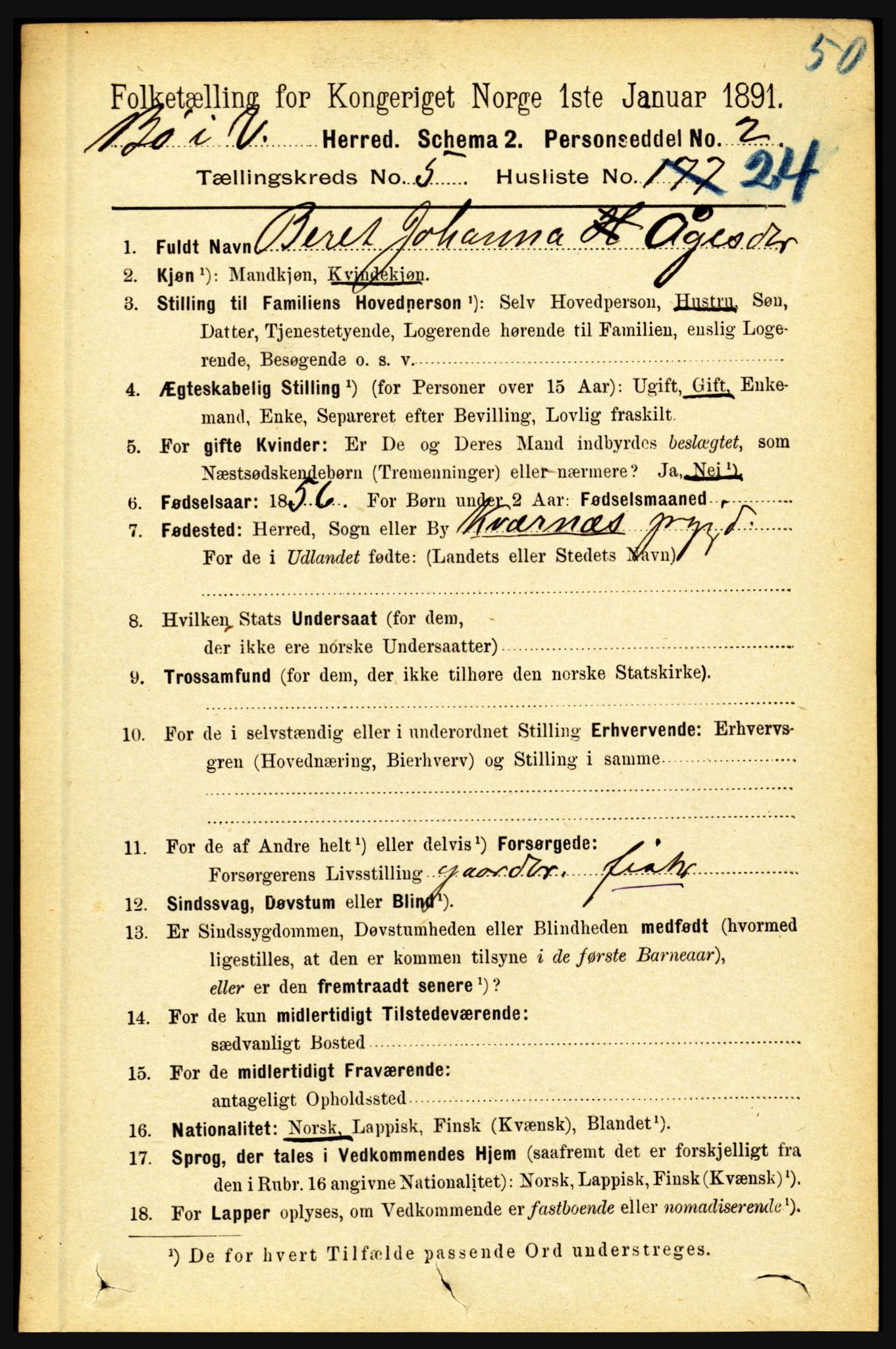 RA, 1891 census for 1867 Bø, 1891, p. 2092