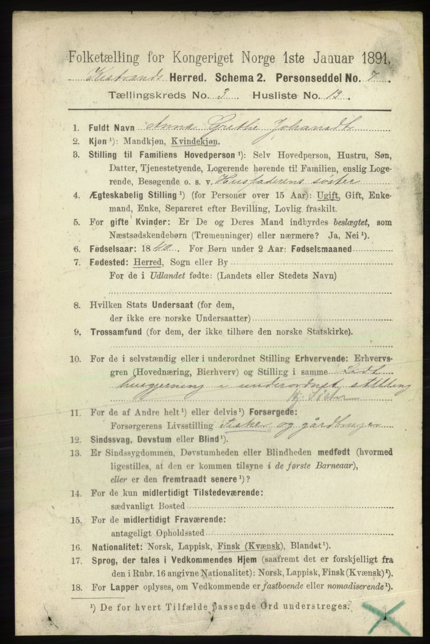 RA, 1891 census for 2020 Kistrand, 1891, p. 1362