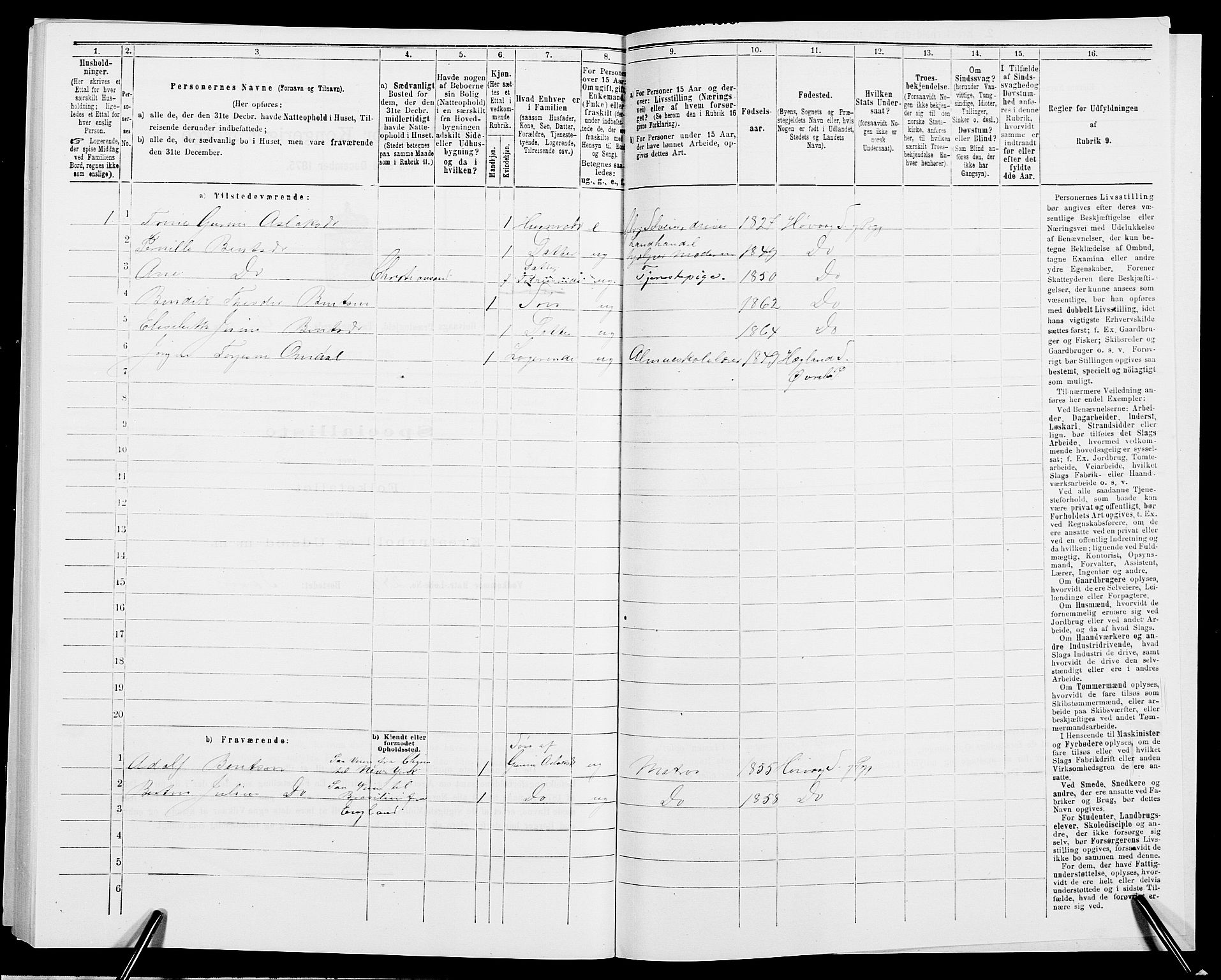 SAK, 1875 census for 0927P Høvåg, 1875, p. 609