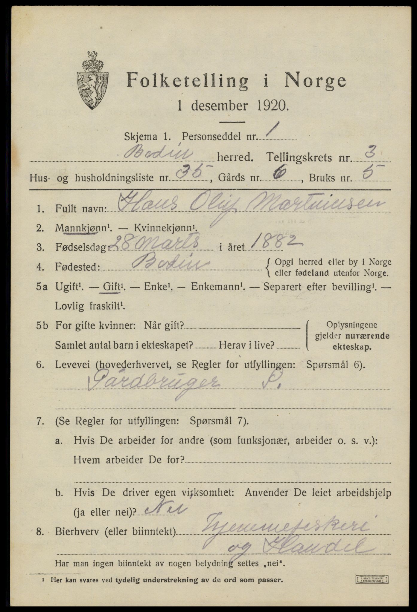SAT, 1920 census for Bodin, 1920, p. 2532