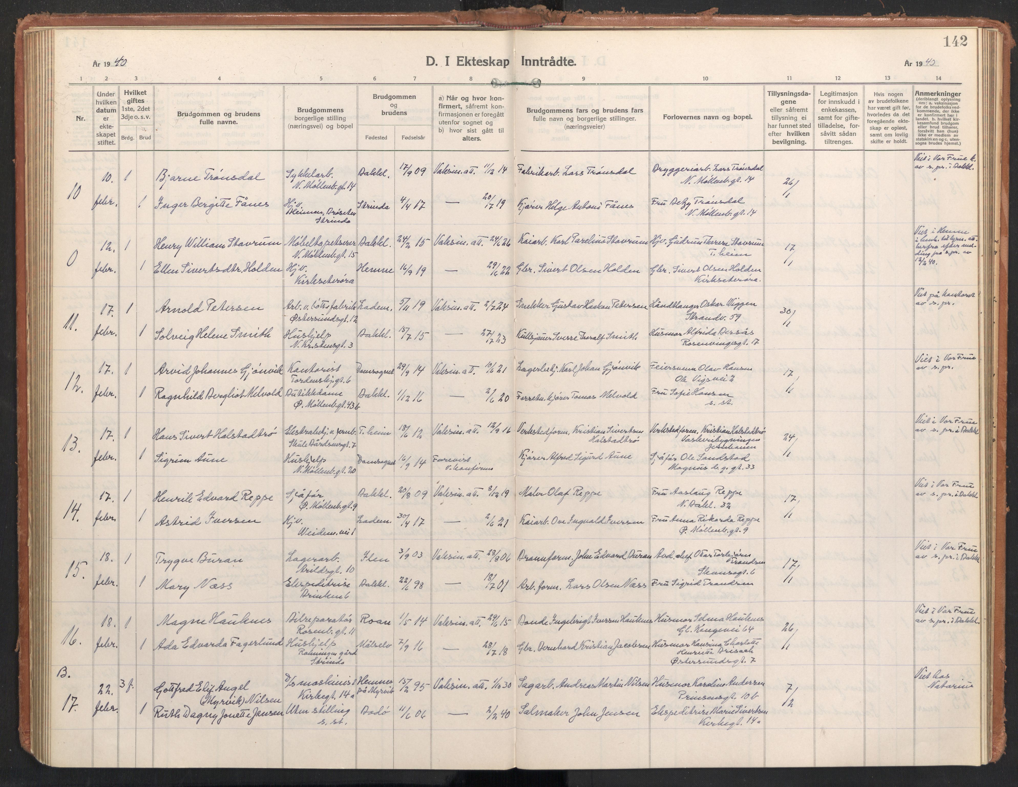 Ministerialprotokoller, klokkerbøker og fødselsregistre - Sør-Trøndelag, SAT/A-1456/604/L0209: Parish register (official) no. 604A29, 1931-1945, p. 142