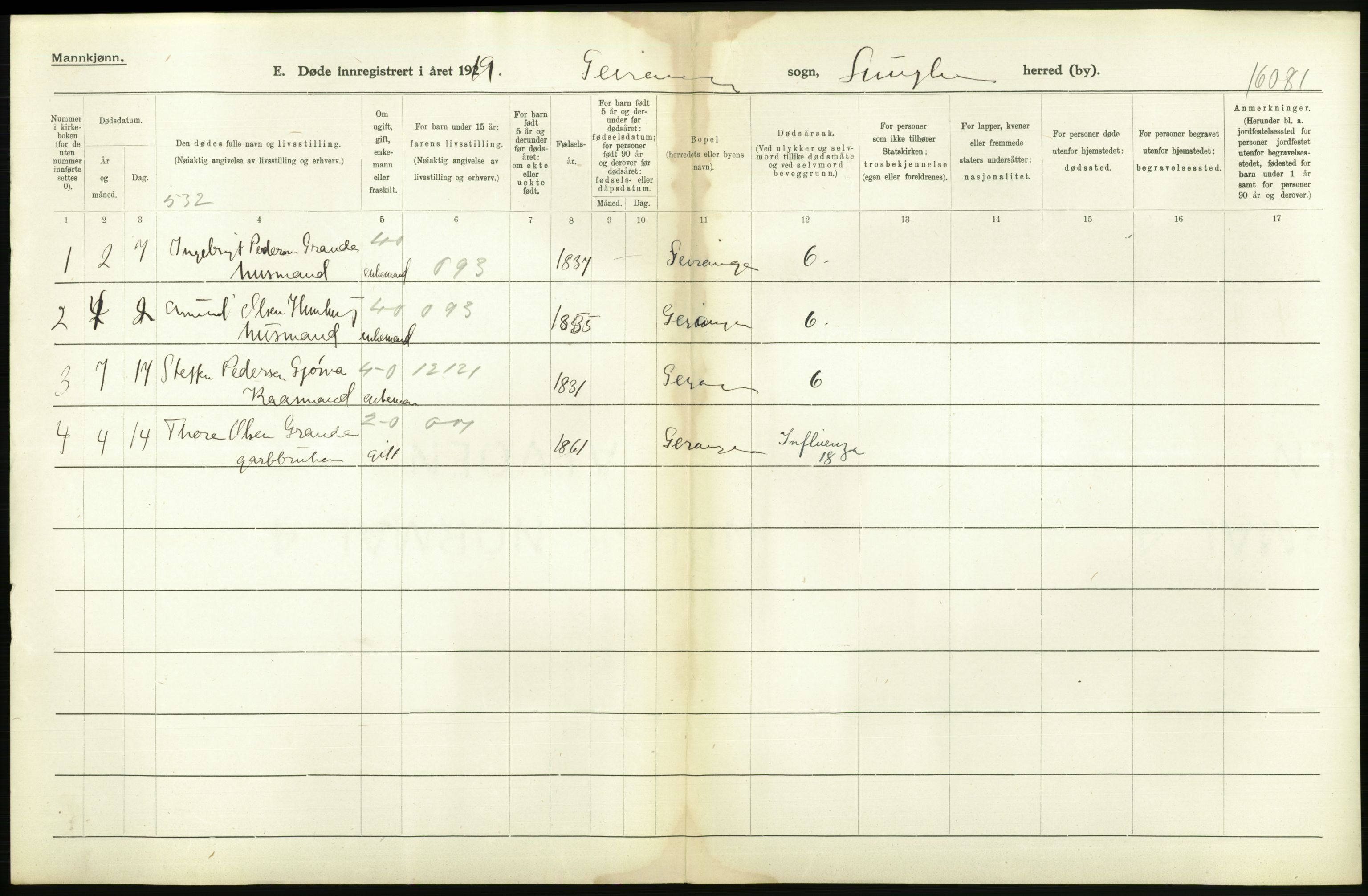 Statistisk sentralbyrå, Sosiodemografiske emner, Befolkning, AV/RA-S-2228/D/Df/Dfb/Dfbi/L0042: Møre fylke: Døde. Bygder og byer., 1919, p. 50