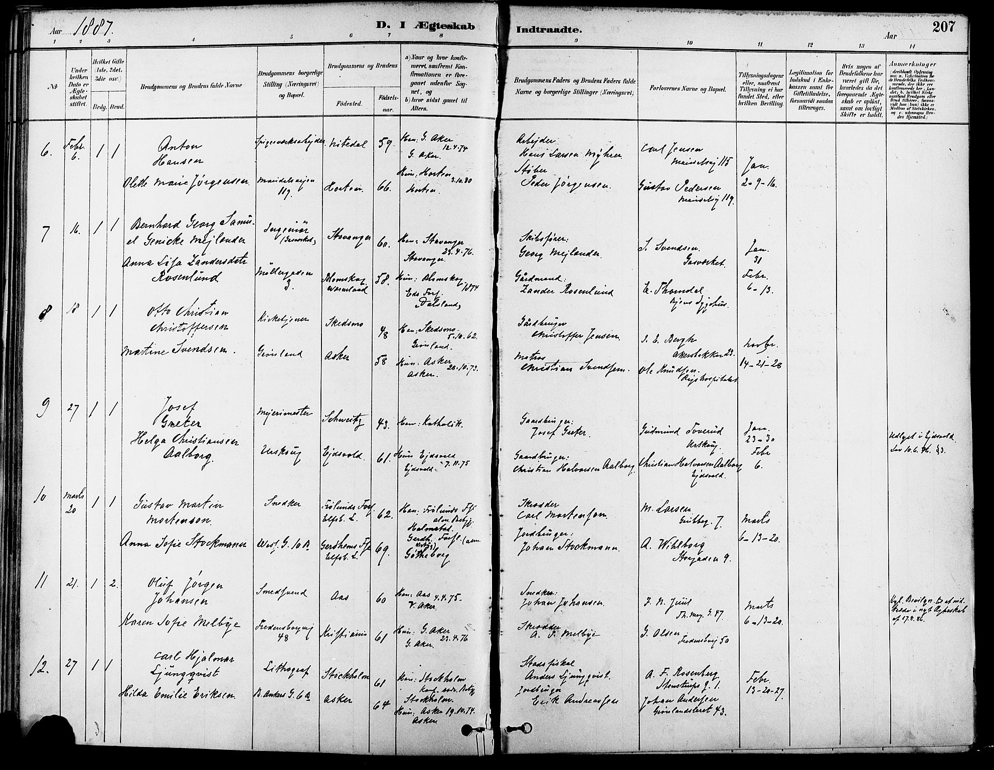 Gamle Aker prestekontor Kirkebøker, SAO/A-10617a/F/L0007: Parish register (official) no. 7, 1882-1890, p. 207