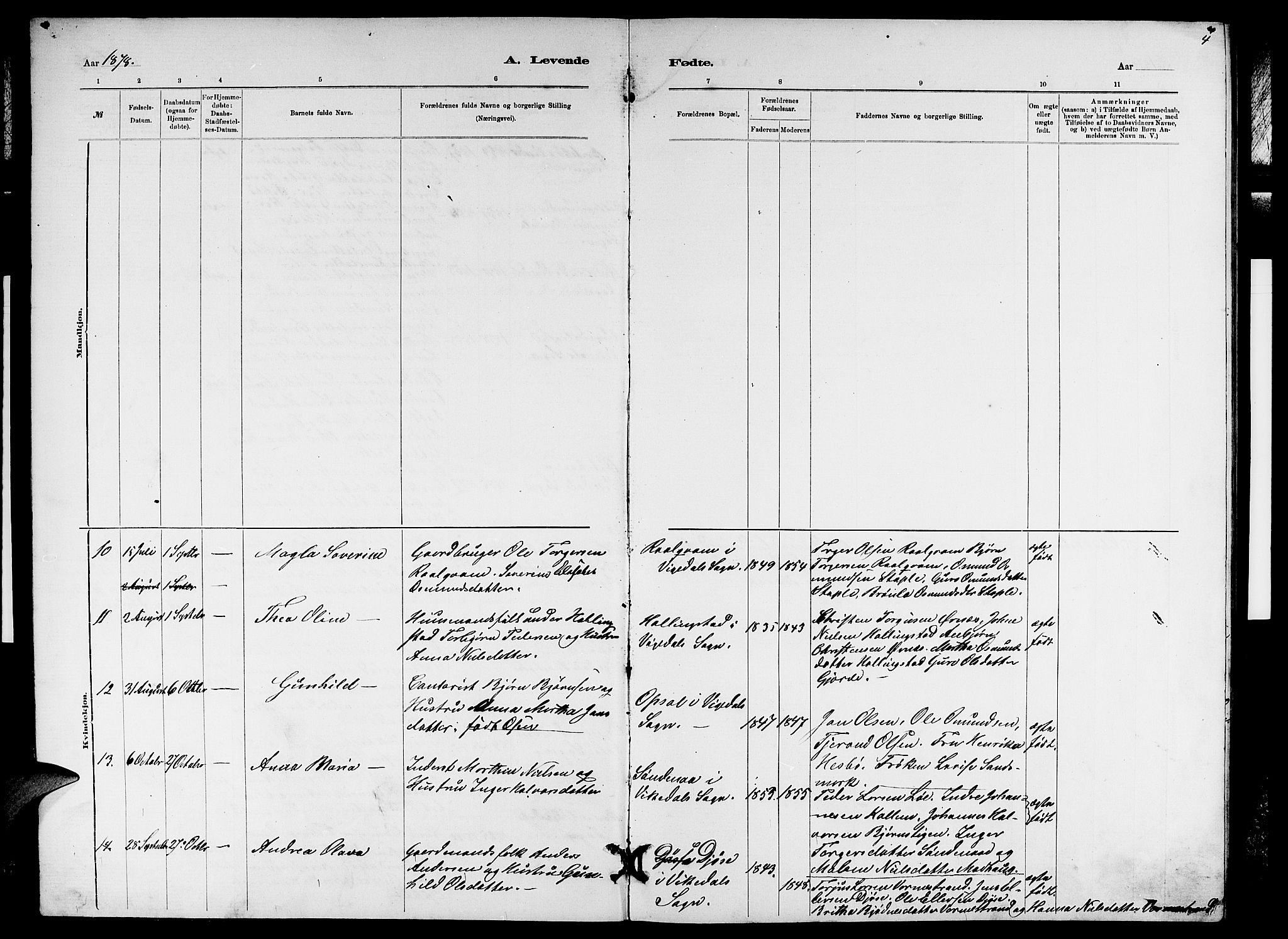 Vikedal sokneprestkontor, SAST/A-101840/01/V: Parish register (copy) no. B 5, 1878-1888, p. 4