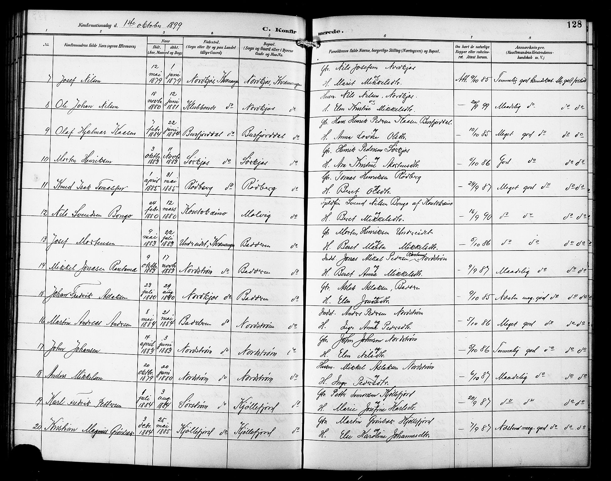 Skjervøy sokneprestkontor, SATØ/S-1300/H/Ha/Hab/L0016klokker: Parish register (copy) no. 16, 1891-1907, p. 128
