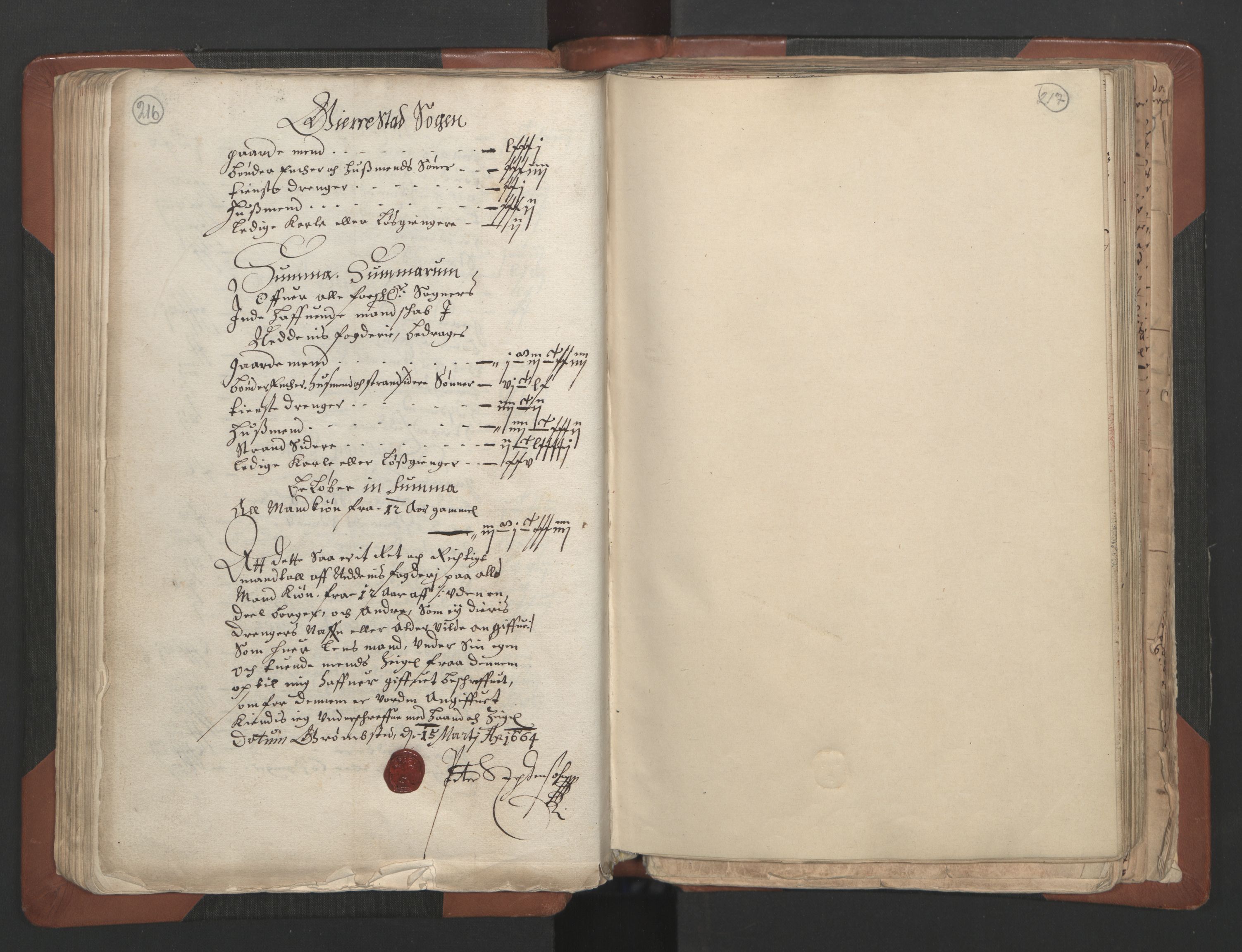 RA, Bailiff's Census 1664-1666, no. 7: Nedenes fogderi, 1664-1666, p. 216-217