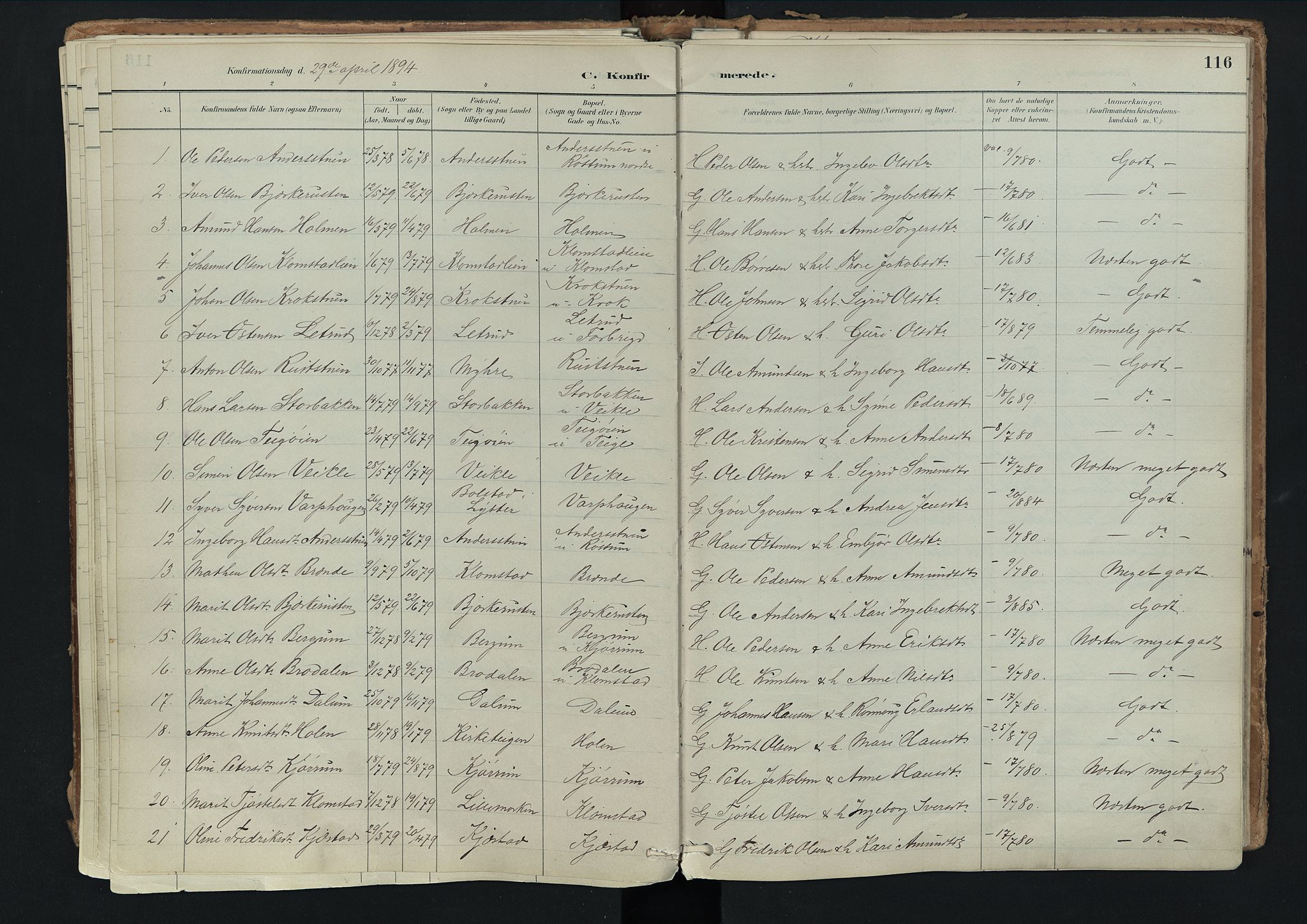 Nord-Fron prestekontor, SAH/PREST-080/H/Ha/Haa/L0003: Parish register (official) no. 3, 1884-1914, p. 116