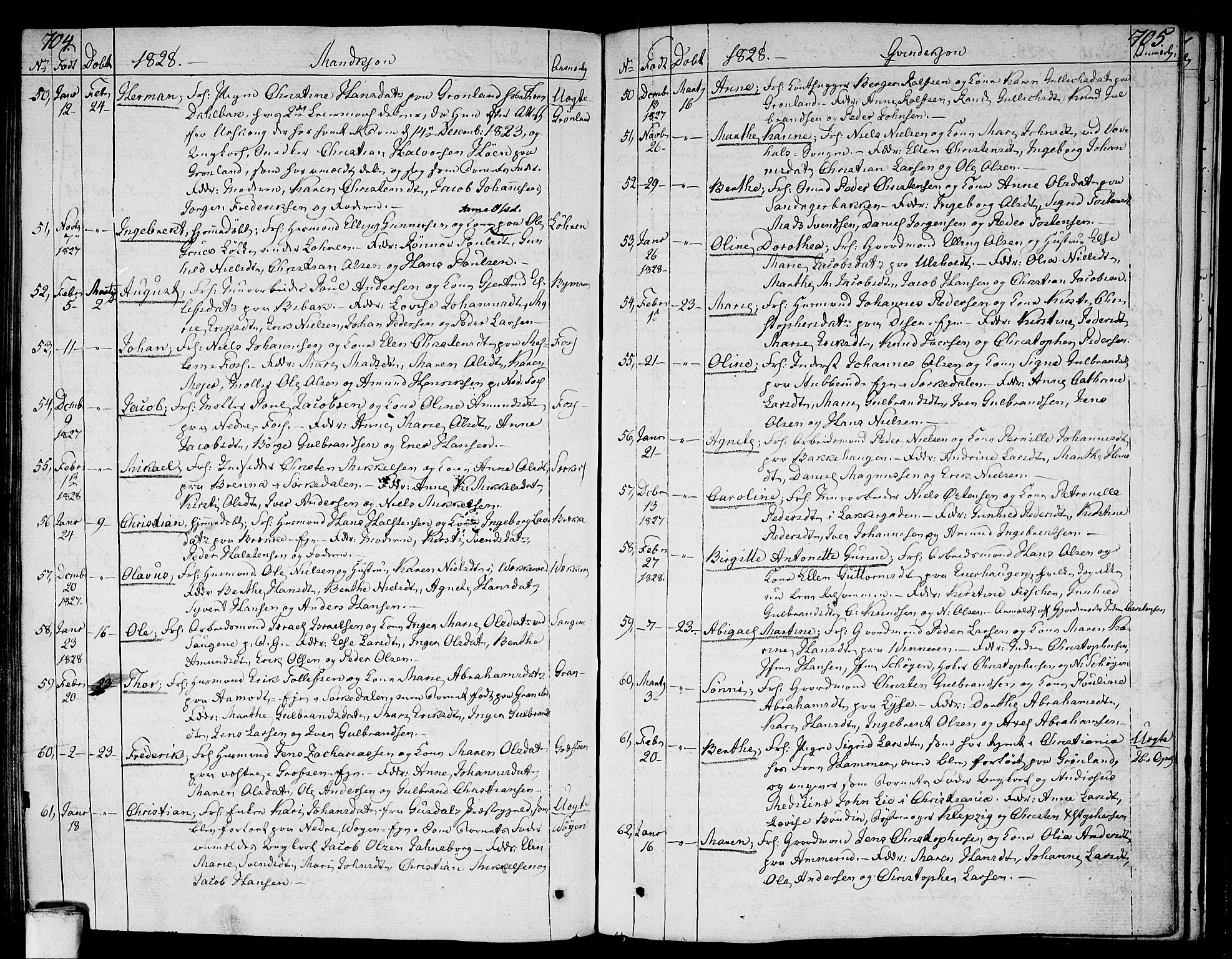 Aker prestekontor kirkebøker, SAO/A-10861/F/L0012: Parish register (official) no. 12, 1819-1828, p. 704-705
