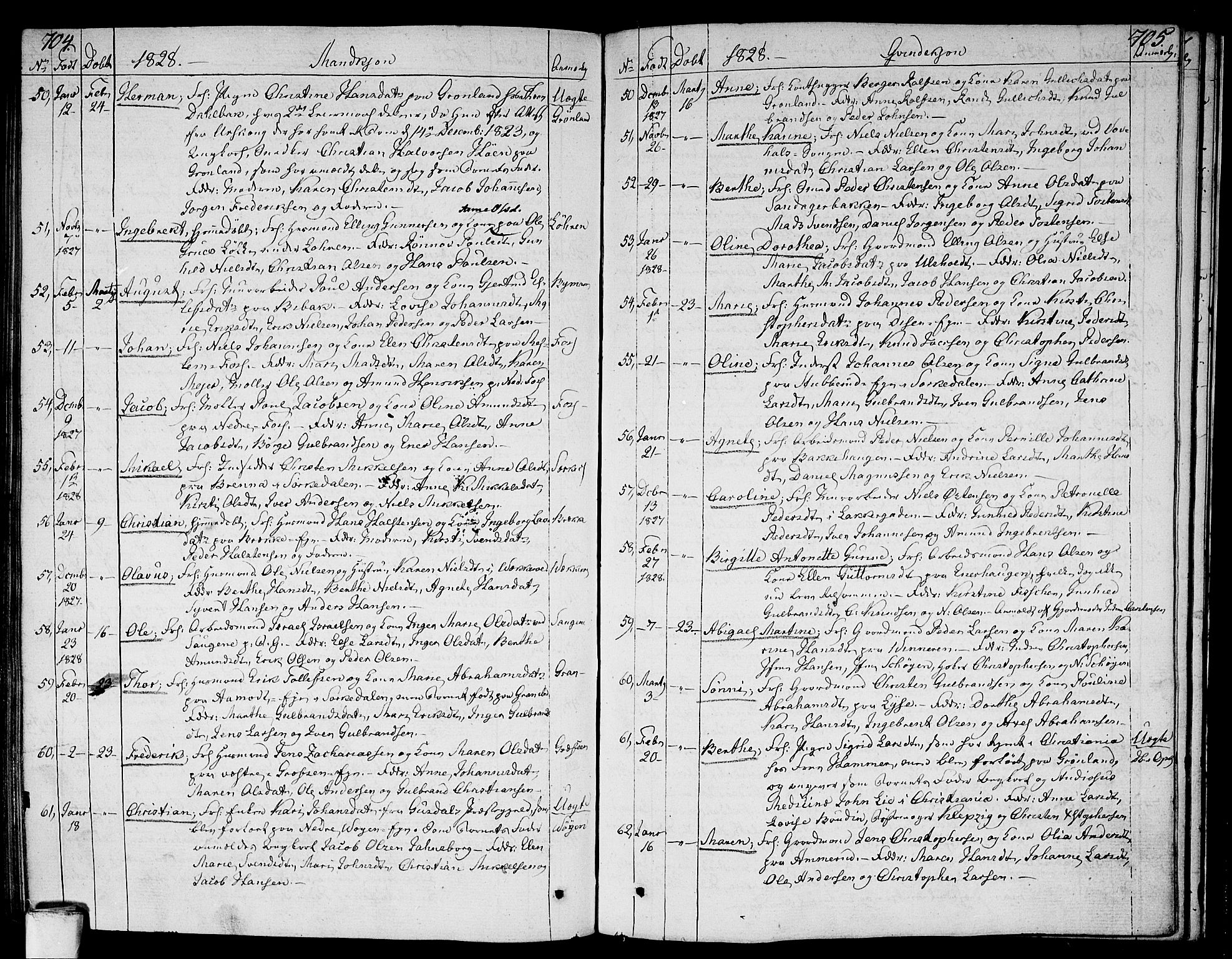 Aker prestekontor kirkebøker, AV/SAO-A-10861/F/L0012: Parish register (official) no. 12, 1819-1828, p. 704-705