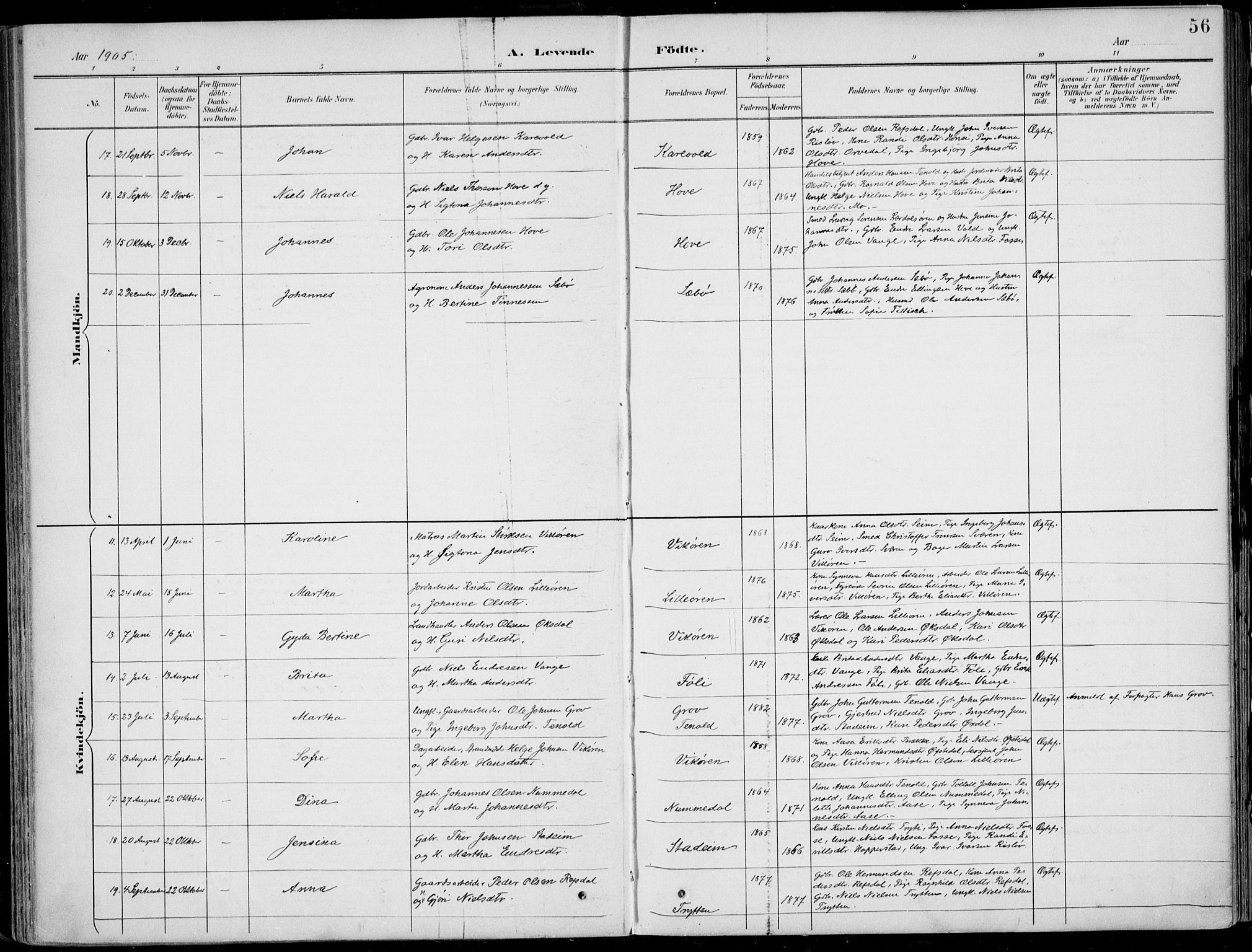 Vik sokneprestembete, AV/SAB-A-81501/H/Haa/Haab/L0002: Parish register (official) no. B  2, 1891-1907, p. 56