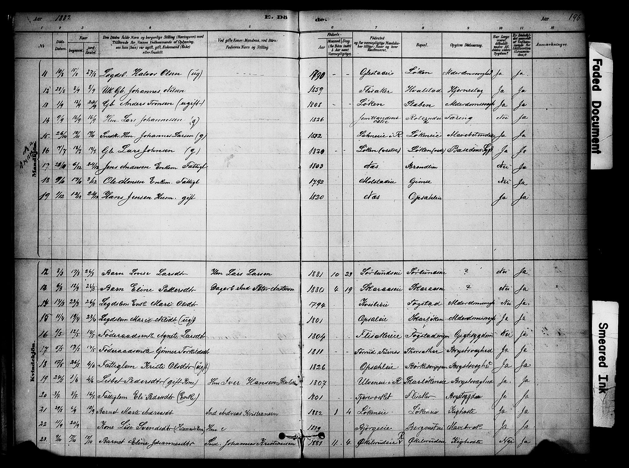 Ringsaker prestekontor, AV/SAH-PREST-014/K/Ka/L0014: Parish register (official) no. 14, 1879-1890, p. 196