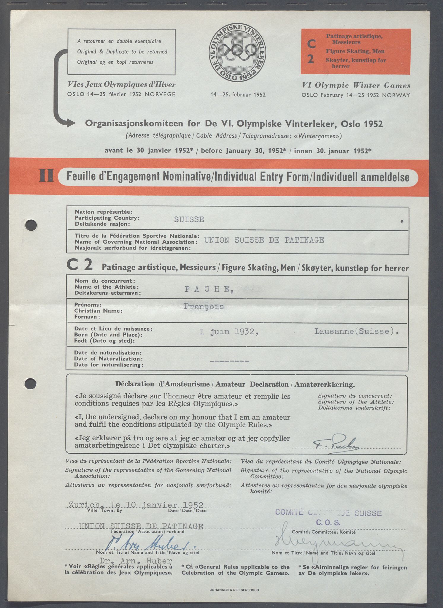 Organisasjonskomiteen for de VI. olympiske vinterleker, OBA/A-20130/H/Ha, 1951-1952, p. 1329