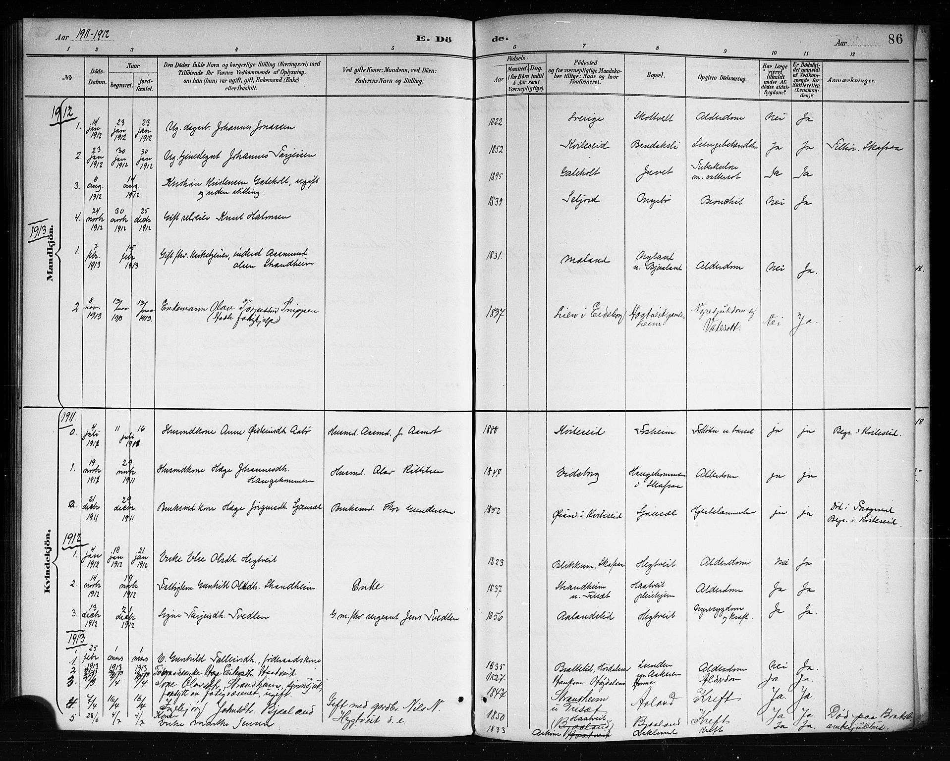 Lårdal kirkebøker, SAKO/A-284/G/Ga/L0003: Parish register (copy) no. I 3, 1891-1918, p. 86