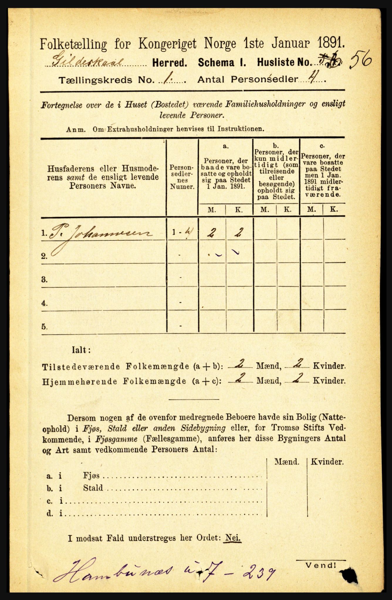 RA, 1891 census for 1838 Gildeskål, 1891, p. 92