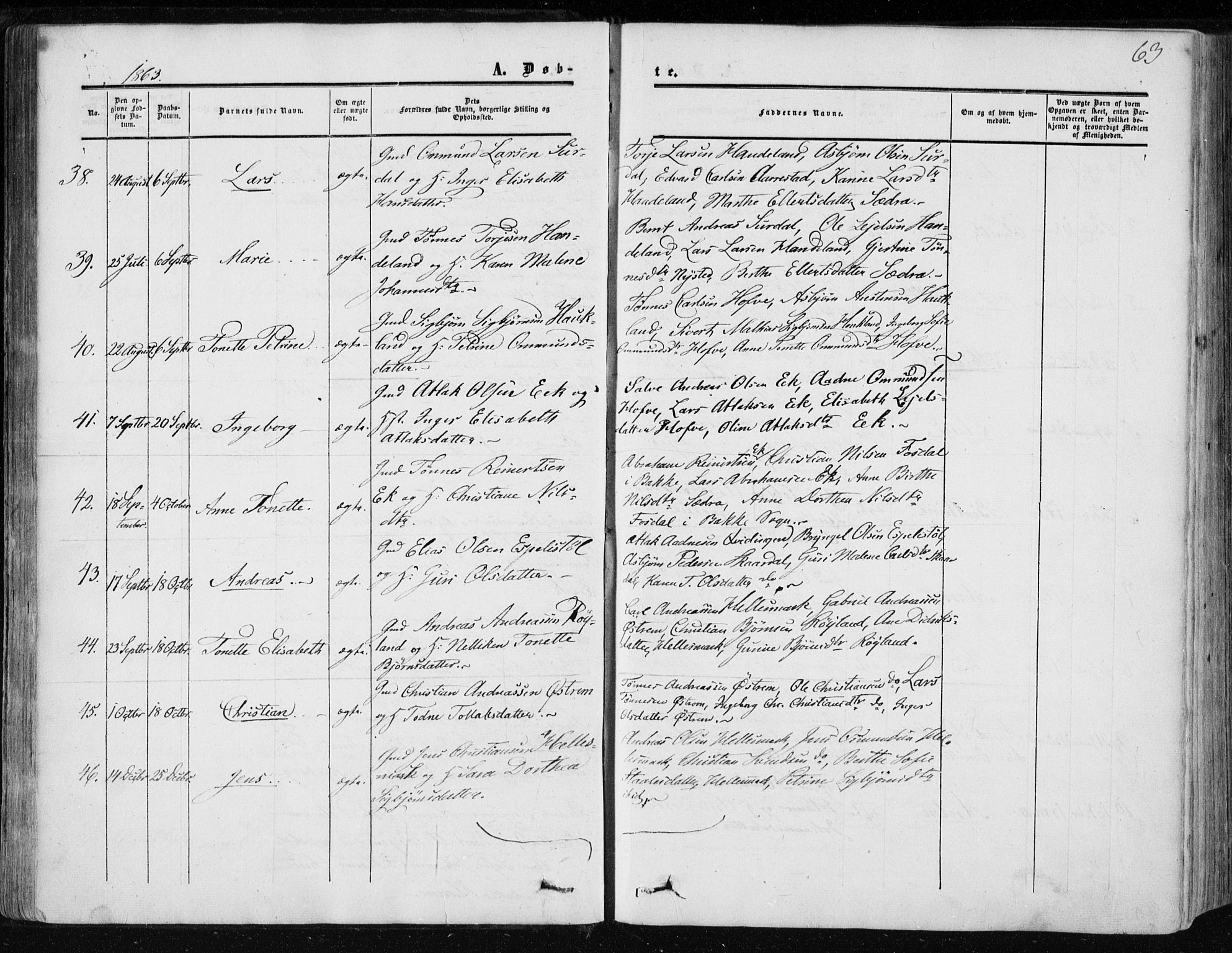 Lund sokneprestkontor, AV/SAST-A-101809/S06/L0009: Parish register (official) no. A 8, 1853-1877, p. 63