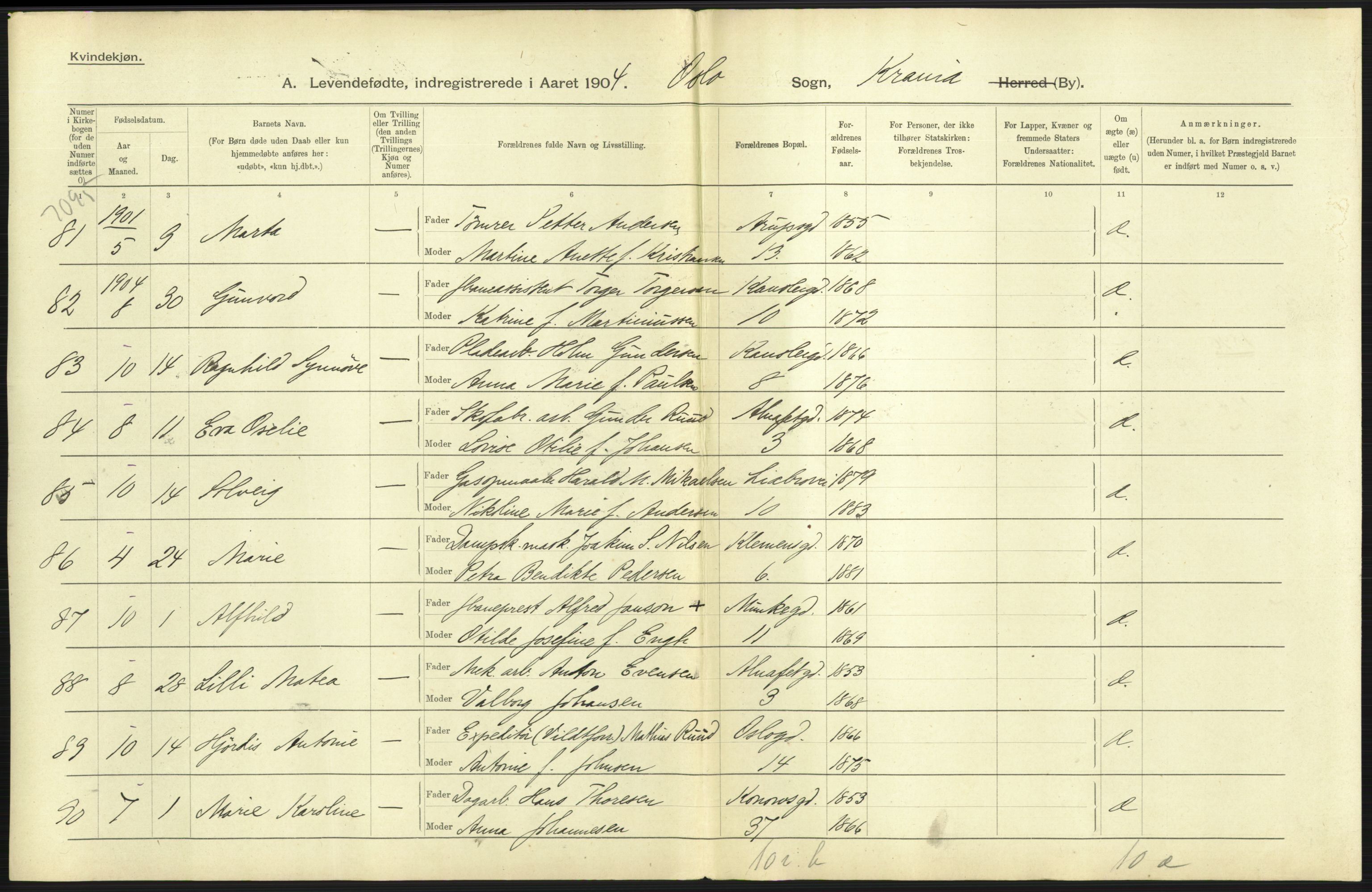 Statistisk sentralbyrå, Sosiodemografiske emner, Befolkning, AV/RA-S-2228/D/Df/Dfa/Dfab/L0003: Kristiania: Fødte, 1904, p. 197