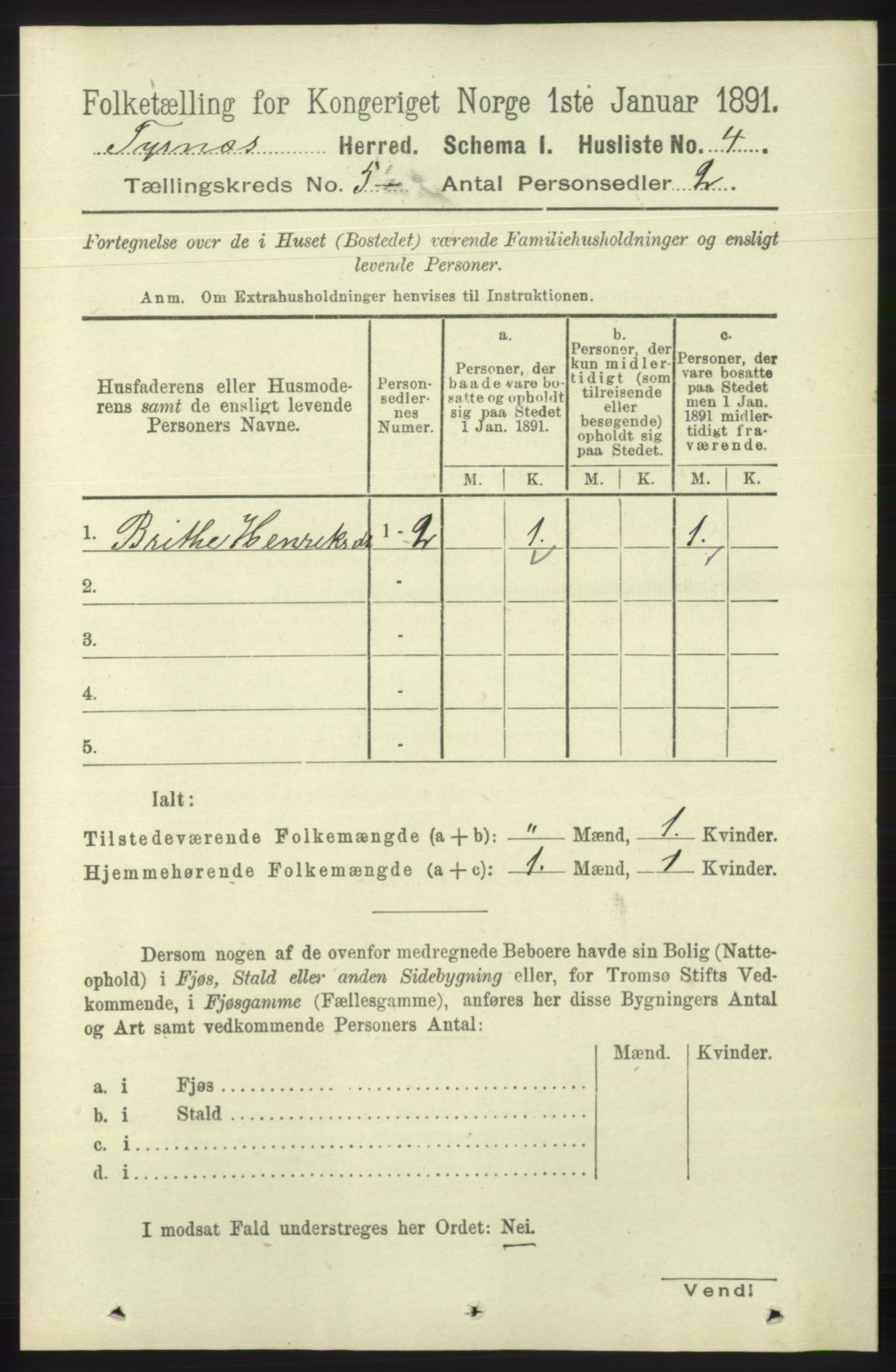 RA, 1891 census for 1223 Tysnes, 1891, p. 1840