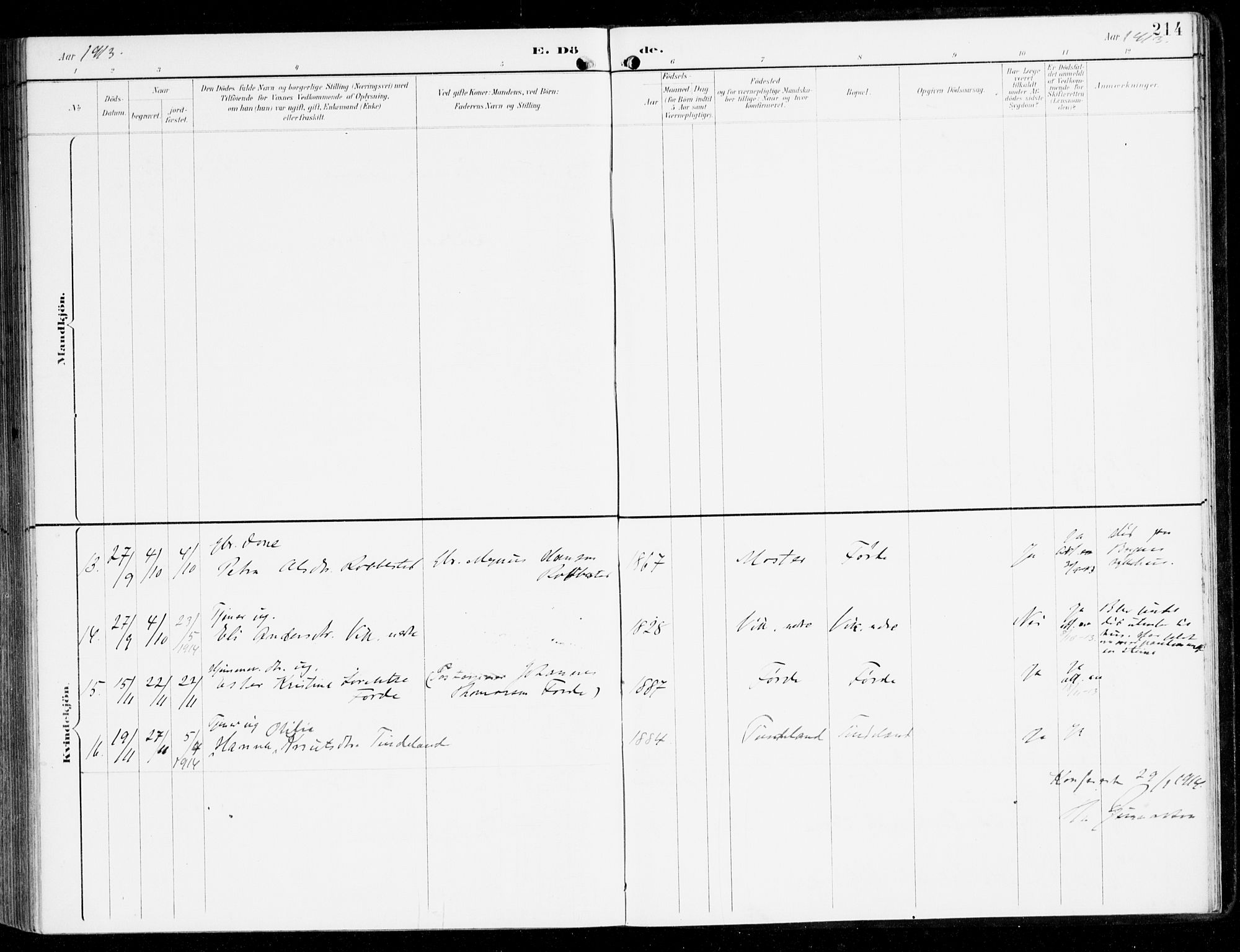 Sveio Sokneprestembete, AV/SAB-A-78501/H/Haa: Parish register (official) no. D 2, 1894-1916, p. 214