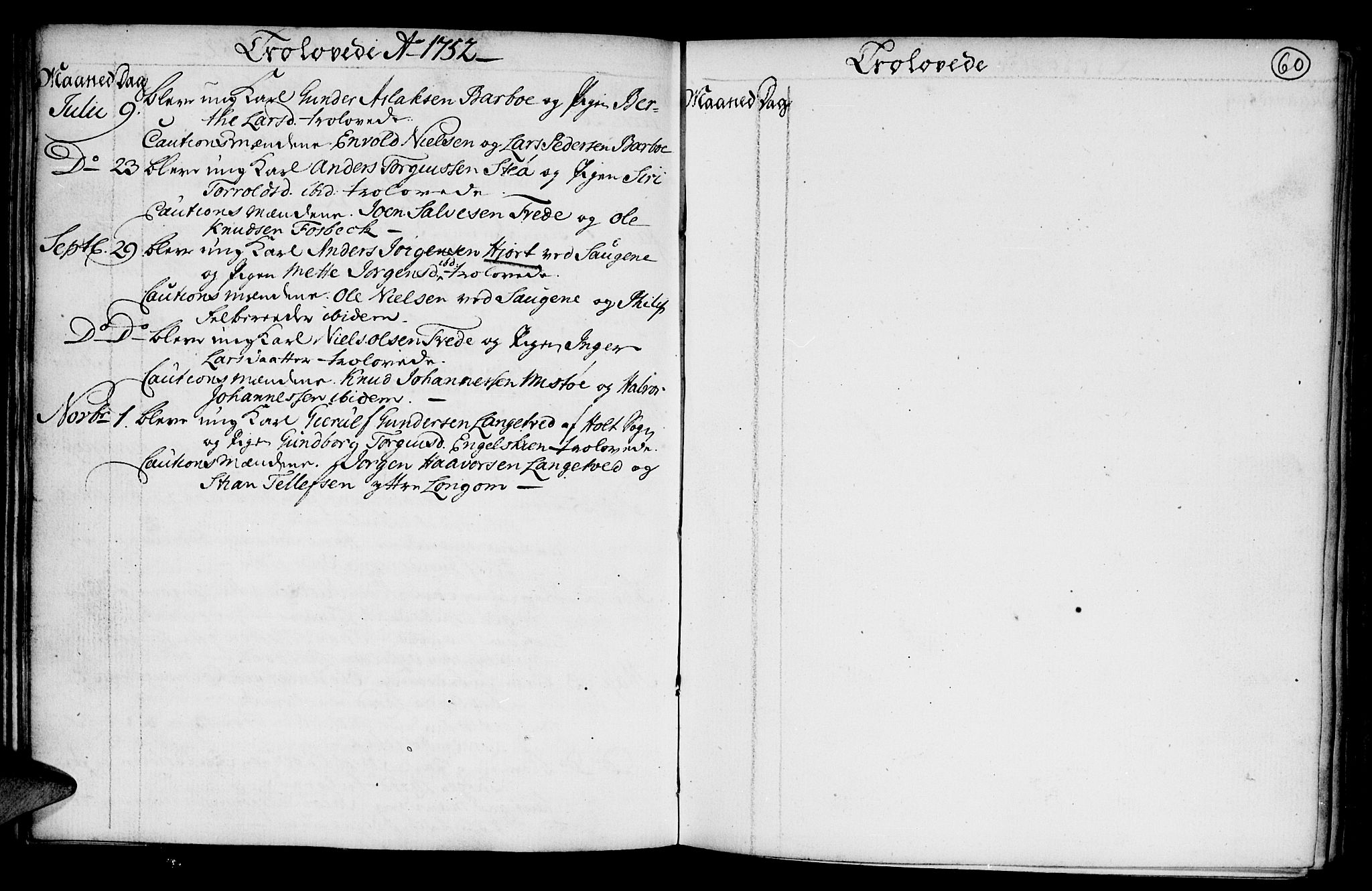Austre Moland sokneprestkontor, SAK/1111-0001/F/Fa/Faa/L0001: Parish register (official) no. A 1, 1747-1764, p. 60