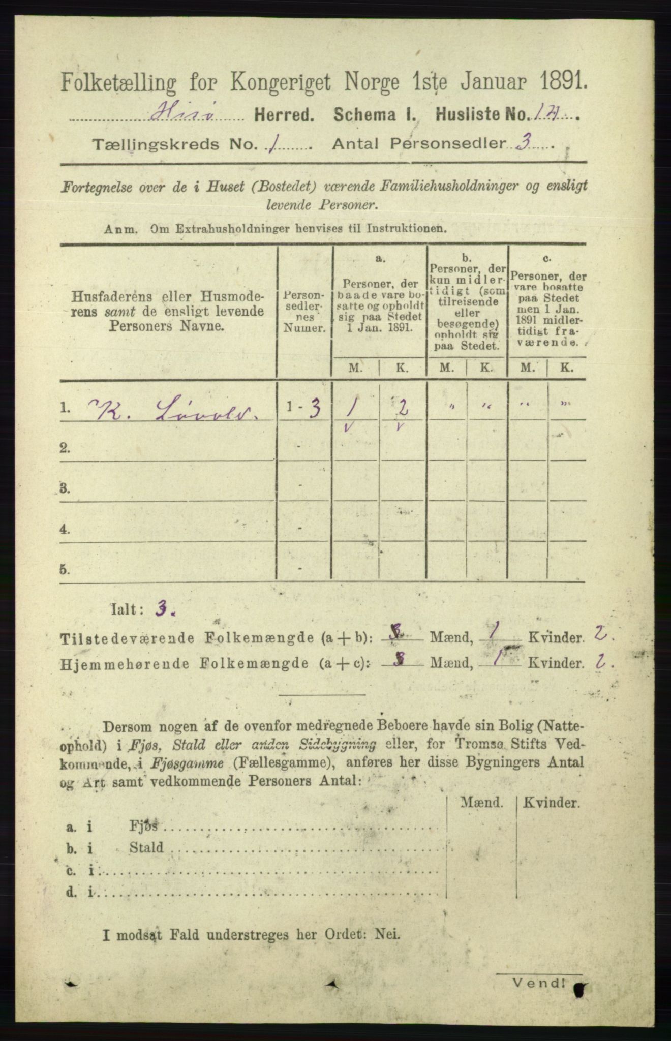 RA, 1891 census for 0922 Hisøy, 1891, p. 32