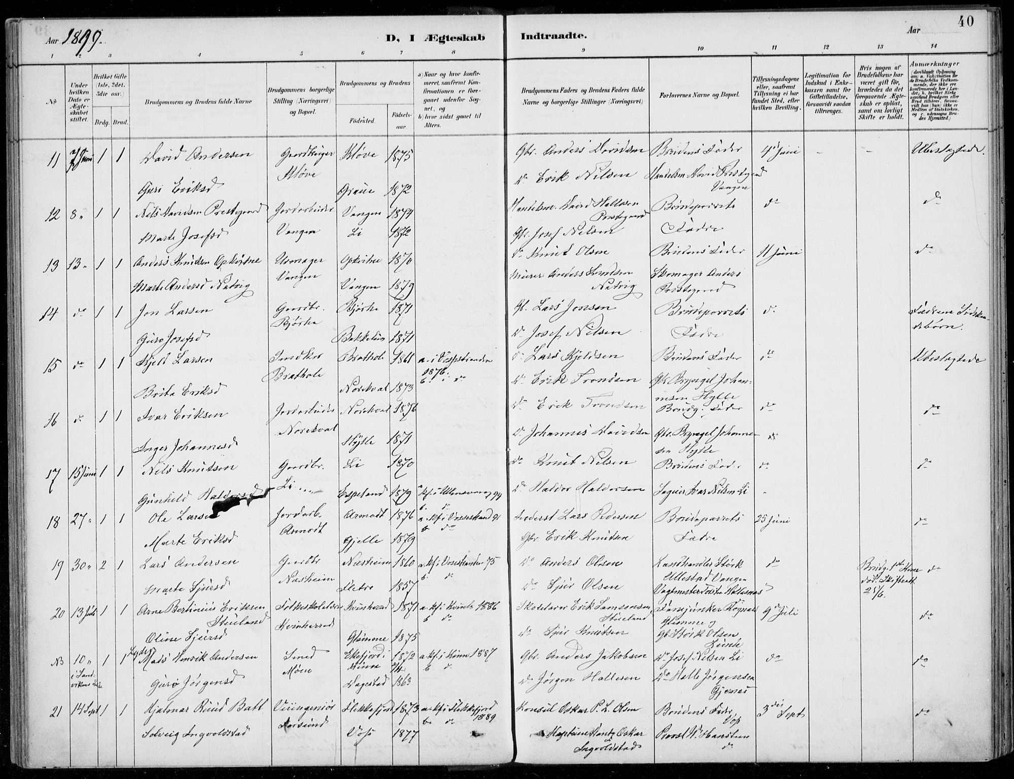 Voss sokneprestembete, AV/SAB-A-79001/H/Haa: Parish register (official) no. C  1, 1887-1915, p. 40