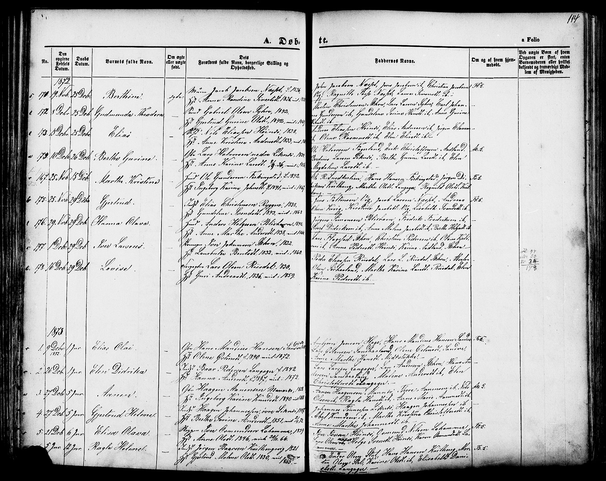 Skudenes sokneprestkontor, SAST/A -101849/H/Ha/Haa/L0006: Parish register (official) no. A 4, 1864-1881, p. 114